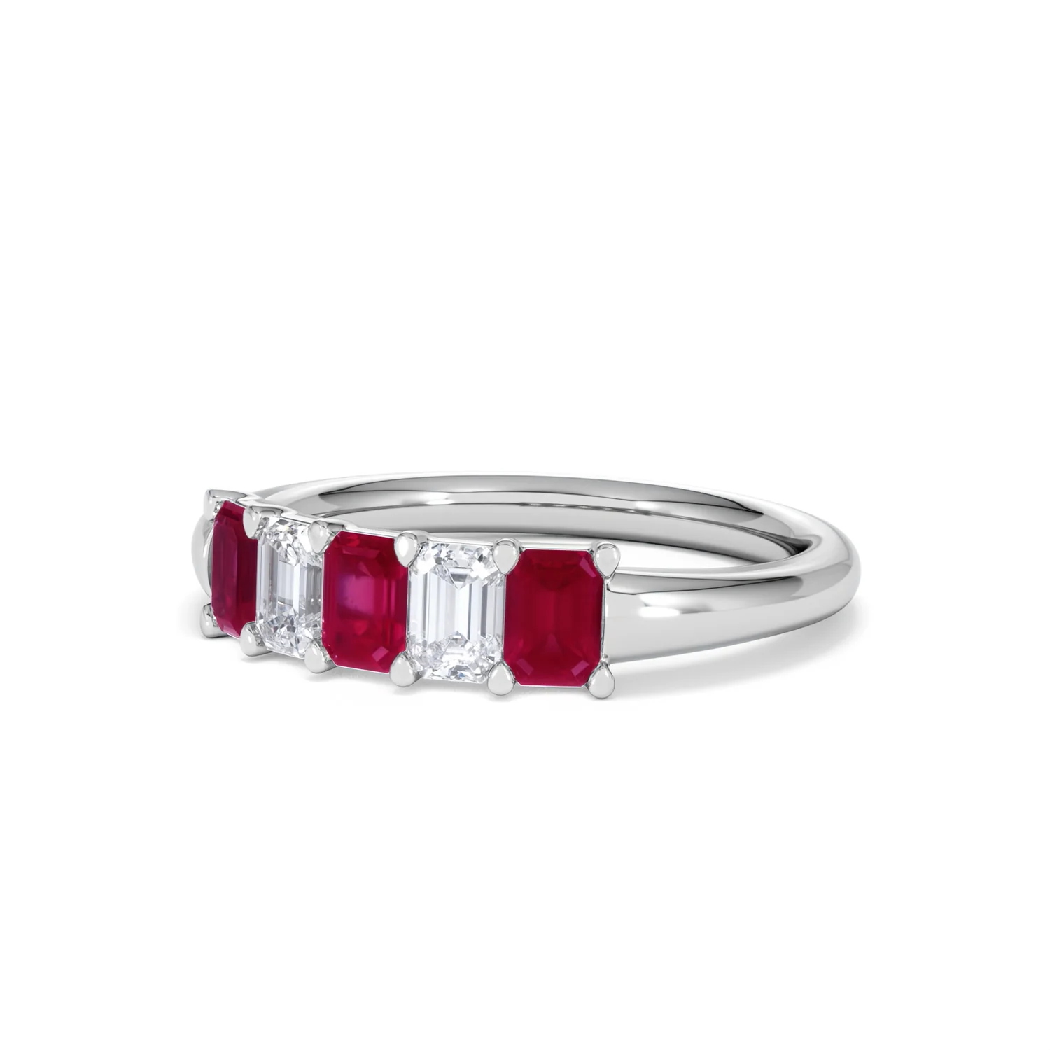 Solene 0.75ct Emerald Cut Lab Ruby and Lab Diamond Half Band Eternity Ring in 18K White Gold - Image 82