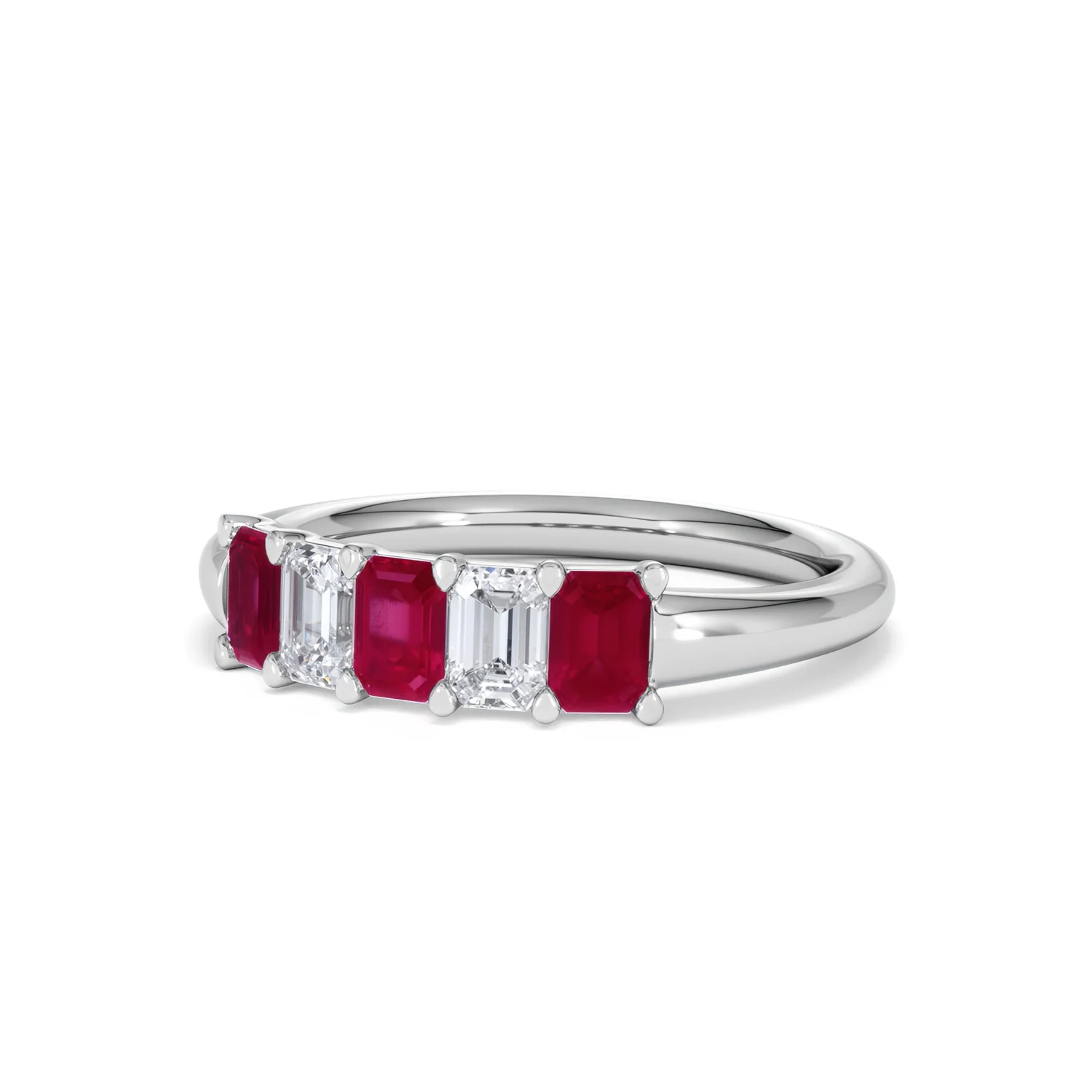 Solene 0.75ct Emerald Cut Lab Ruby and Lab Diamond Half Band Eternity Ring in 18K White Gold - Image 83