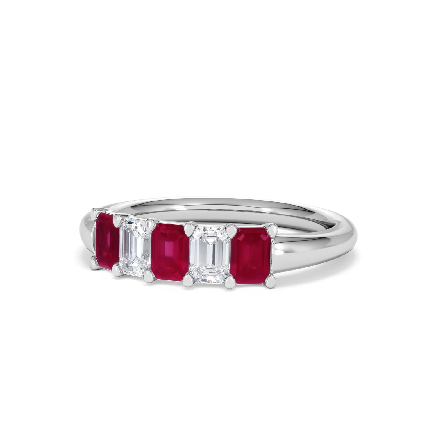 Solene 0.75ct Emerald Cut Lab Ruby and Lab Diamond Half Band Eternity Ring in 18K White Gold - Image 84