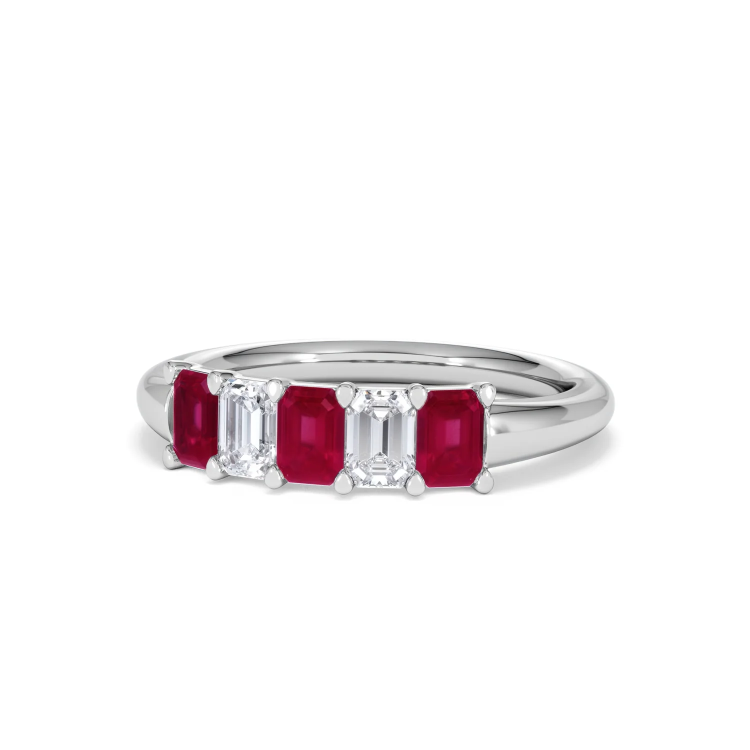 Solene 0.75ct Emerald Cut Lab Ruby and Lab Diamond Half Band Eternity Ring in 18K White Gold - Image 85