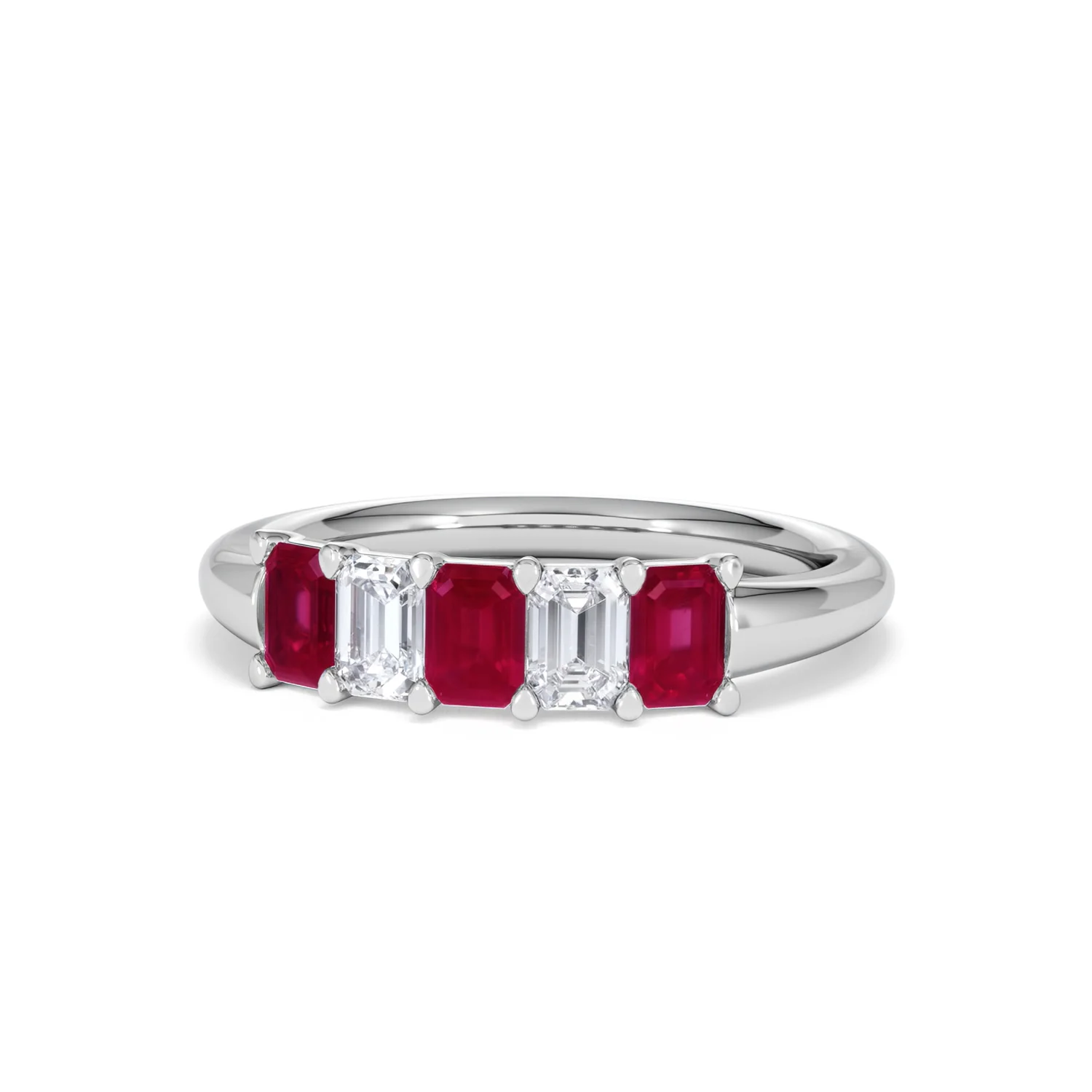Solene 0.75ct Emerald Cut Lab Ruby and Lab Diamond Half Band Eternity Ring in 18K White Gold - Image 86