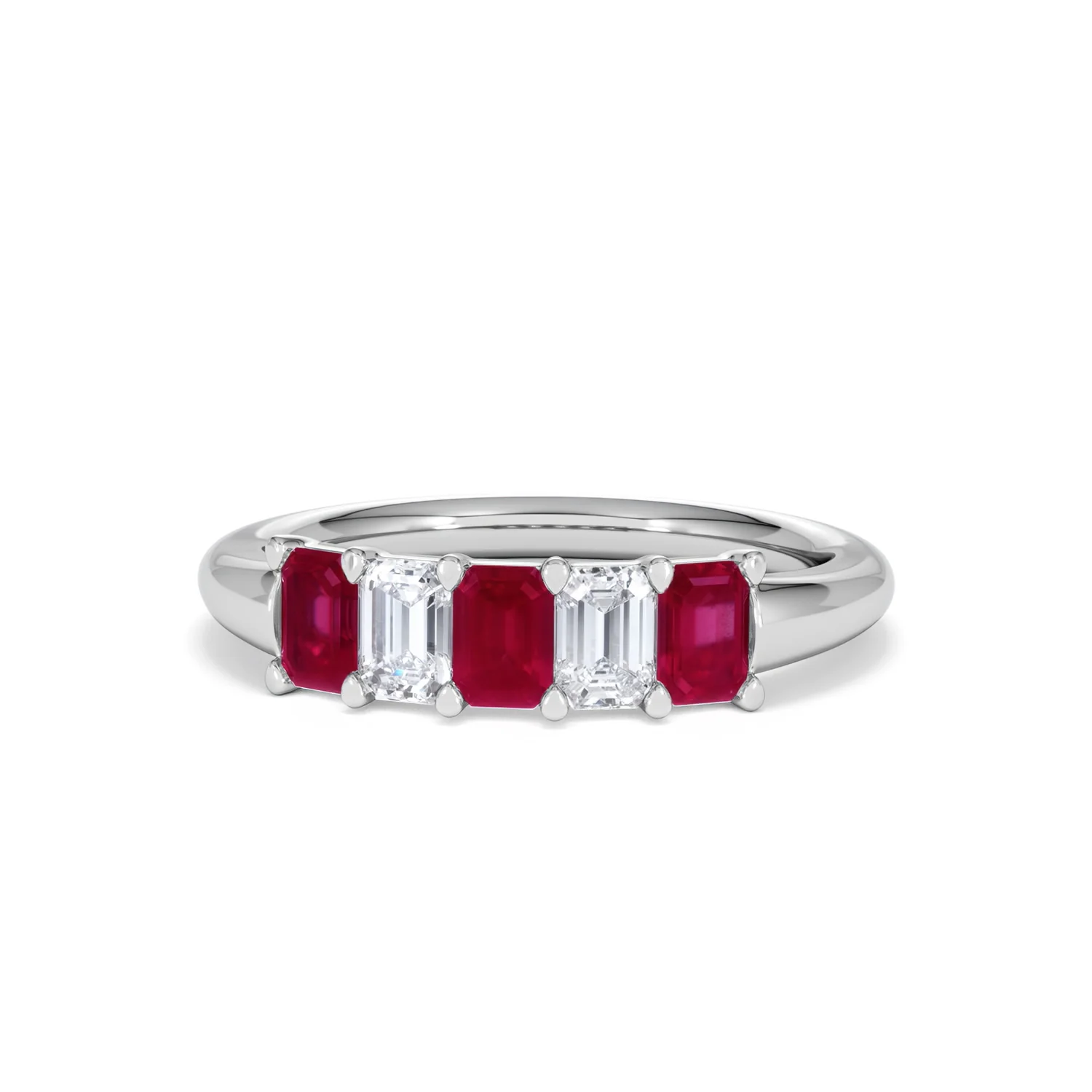 Solene 0.75ct Emerald Cut Lab Ruby and Lab Diamond Half Band Eternity Ring in 18K White Gold - Image 87