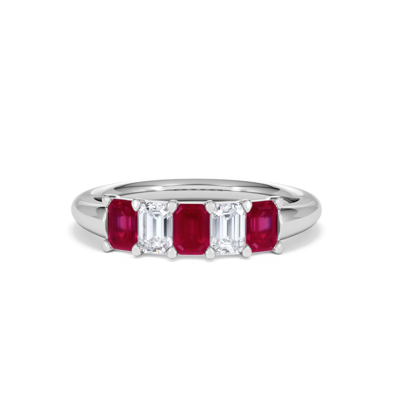Solene 0.75ct Emerald Cut Lab Ruby and Lab Diamond Half Band Eternity Ring in 18K White Gold - Image 88
