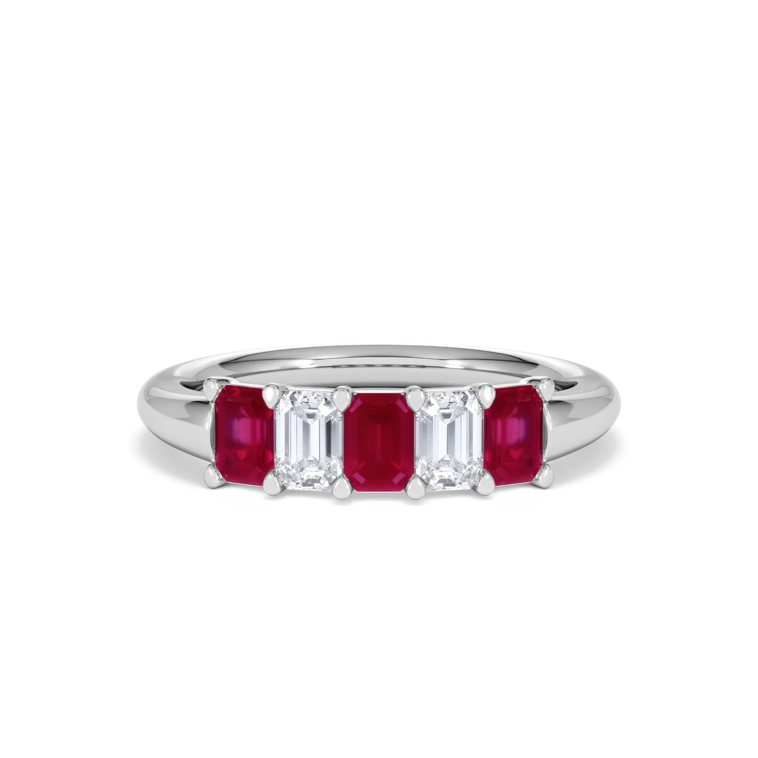 Solene 0.75ct Emerald Cut Lab Ruby and Lab Diamond Half Band Eternity Ring in 18K White Gold - Image 9