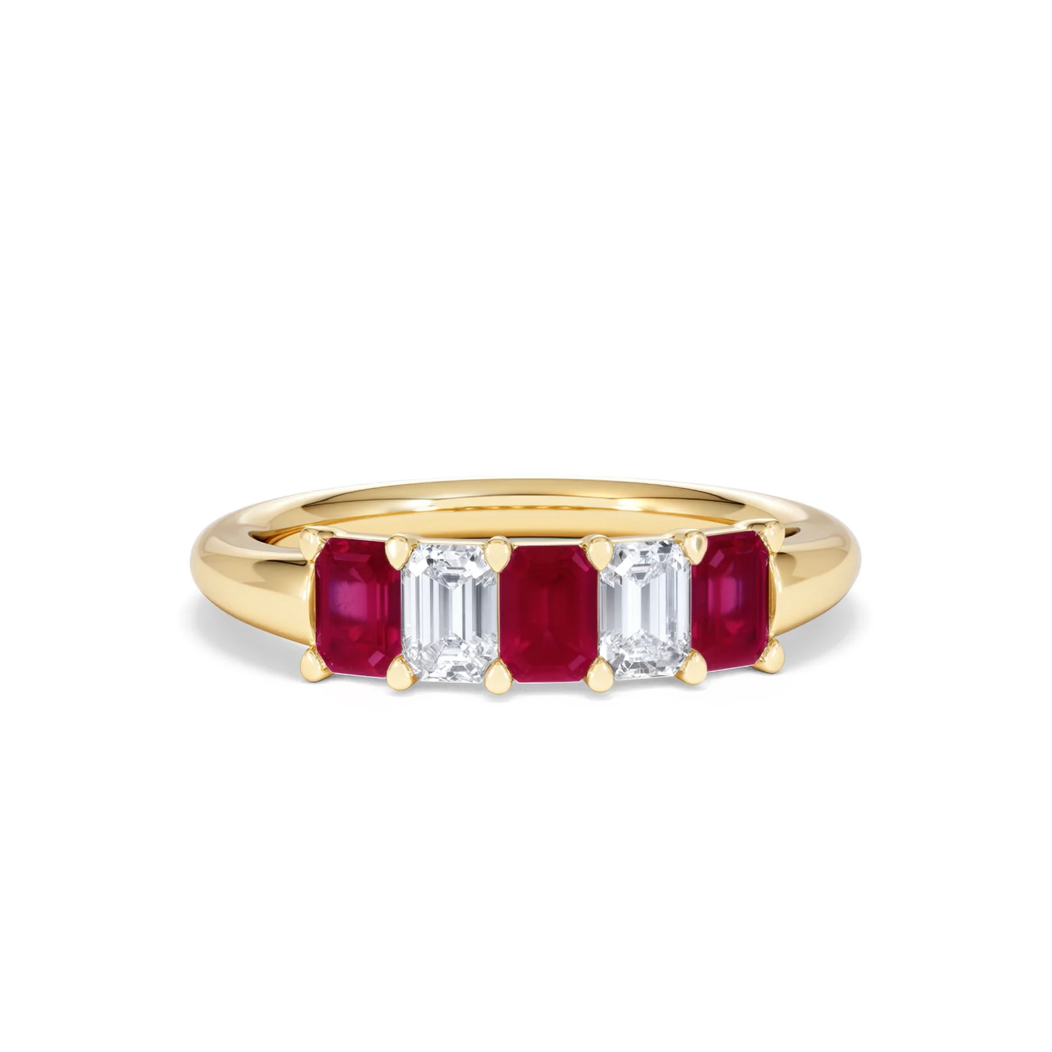 Solene 0.75ct Emerald Cut Lab Ruby and Lab Diamond Half Eternity Ring in 18K Yellow Gold - Image 10