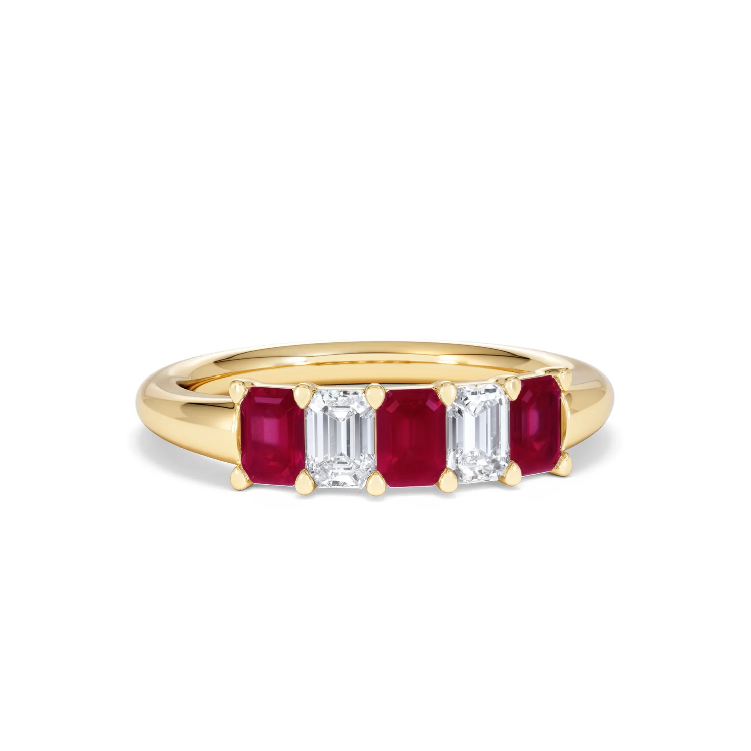 Solene 0.75ct Emerald Cut Lab Ruby and Lab Diamond Half Eternity Ring in 18K Yellow Gold - Image 11
