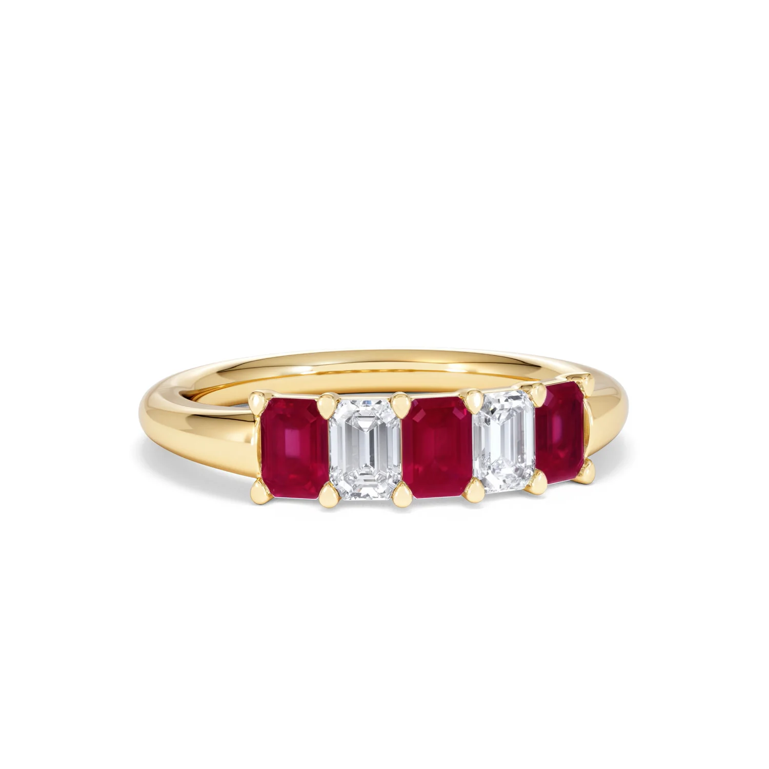 Solene 0.75ct Emerald Cut Lab Ruby and Lab Diamond Half Eternity Ring in 18K Yellow Gold - Image 12