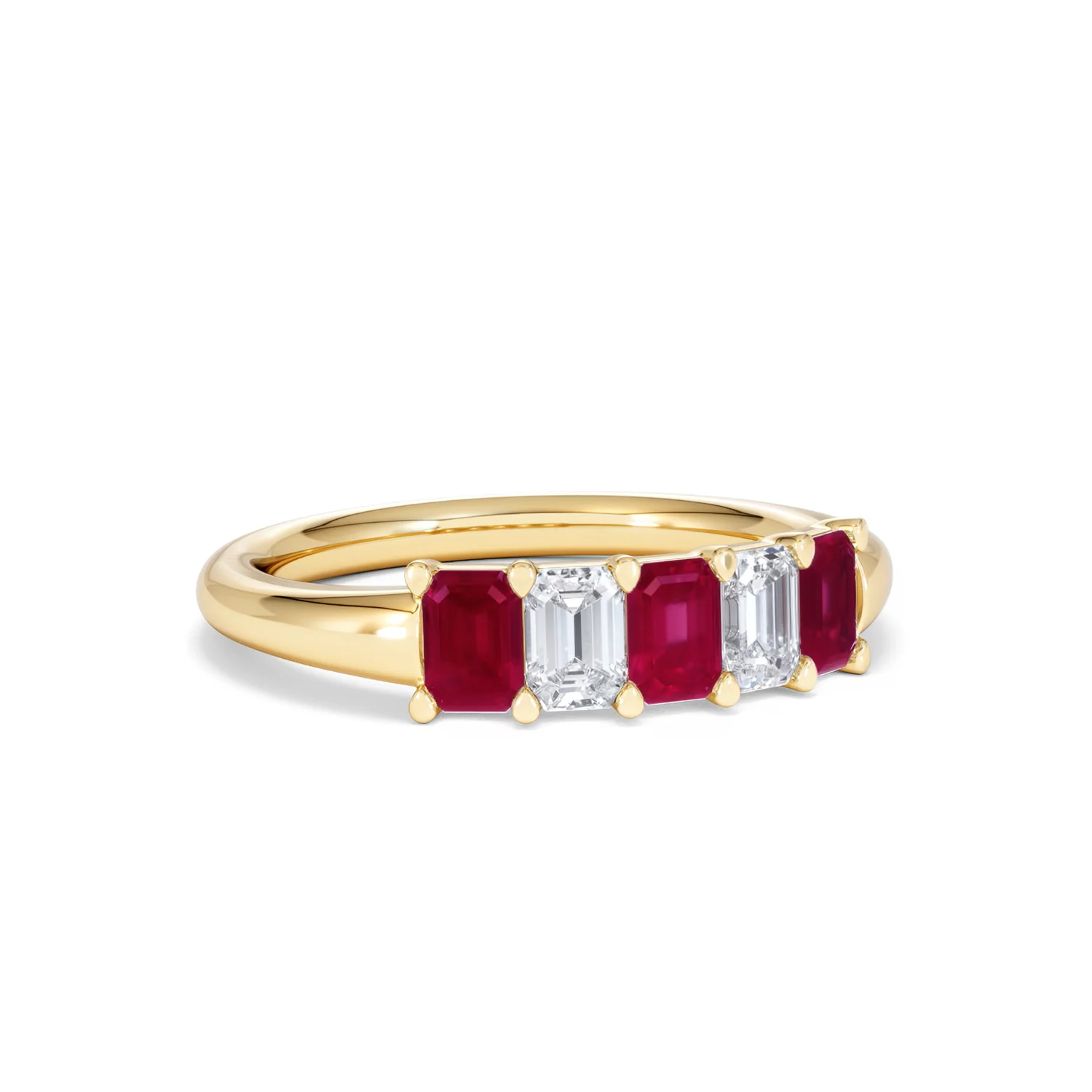 Solene 0.75ct Emerald Cut Lab Ruby and Lab Diamond Half Eternity Ring in 18K Yellow Gold - Image 14