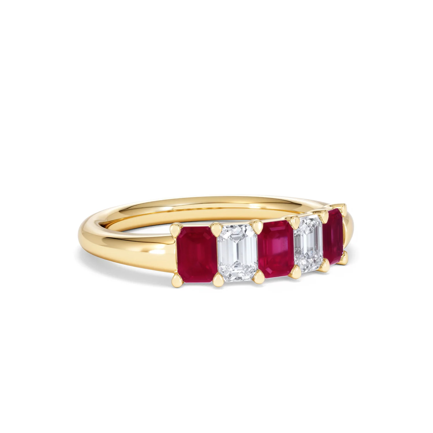 Solene 0.75ct Emerald Cut Lab Ruby and Lab Diamond Half Eternity Ring in 18K Yellow Gold - Image 15