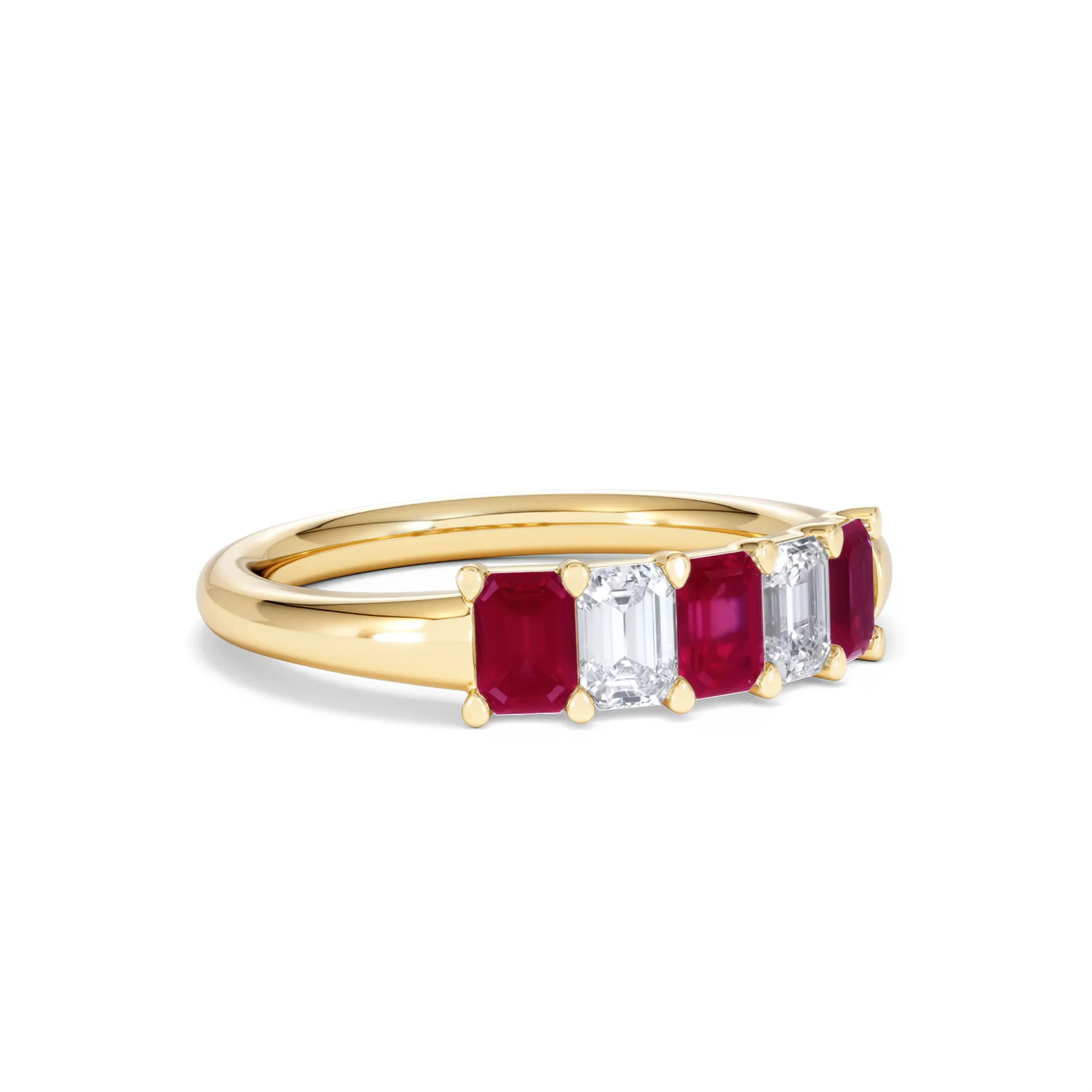 Solene 0.75ct Emerald Cut Lab Ruby and Lab Diamond Half Eternity Ring in 18K Yellow Gold - Image 16
