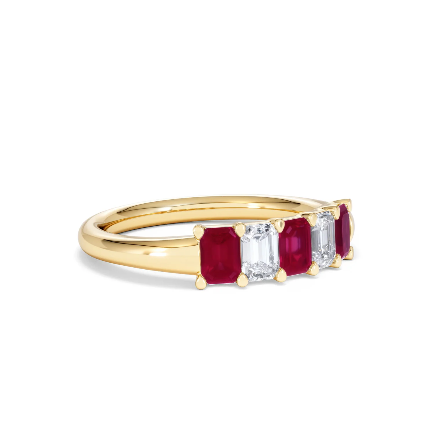 Solene 0.75ct Emerald Cut Lab Ruby and Lab Diamond Half Eternity Ring in 18K Yellow Gold - Image 17