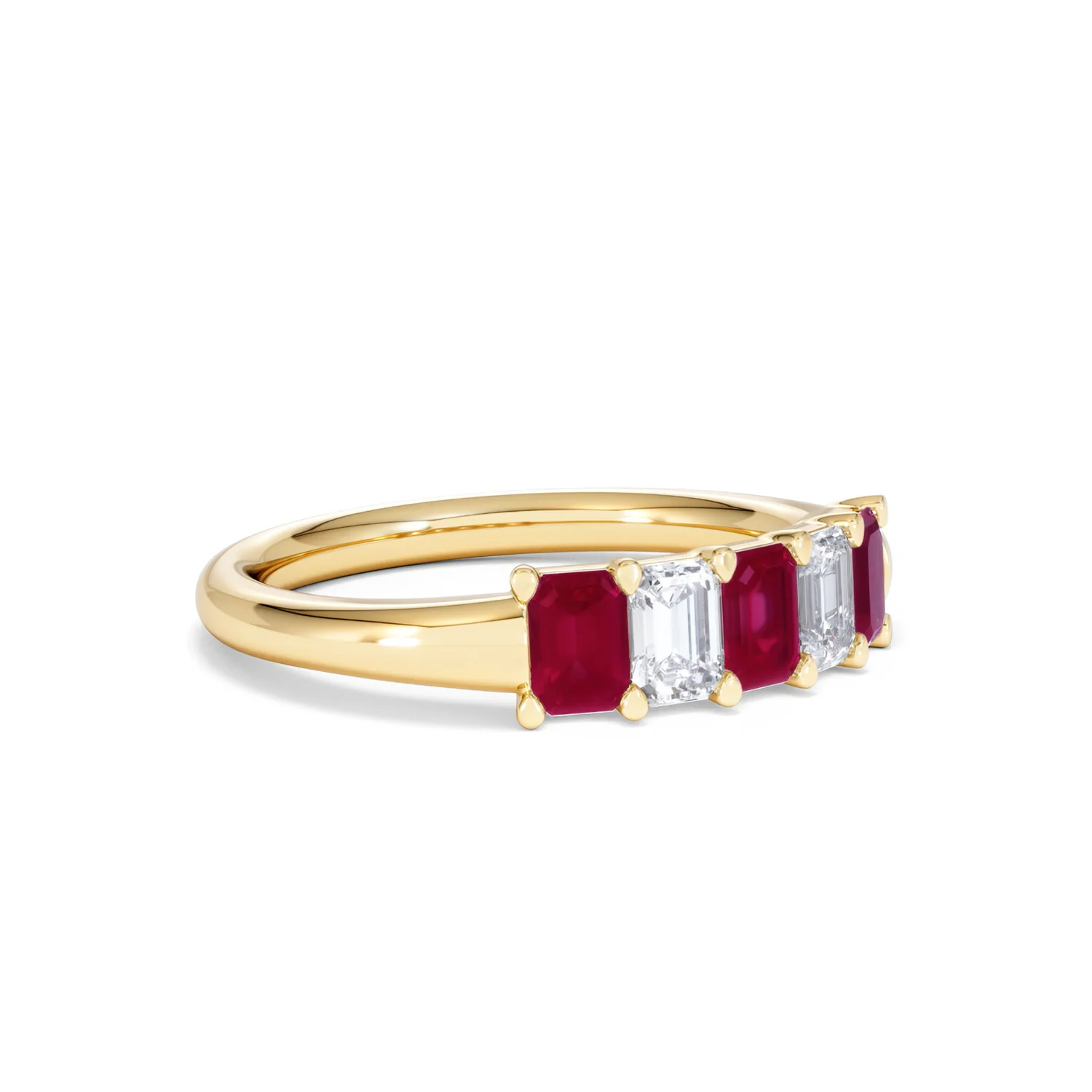 Solene 0.75ct Emerald Cut Lab Ruby and Lab Diamond Half Eternity Ring in 18K Yellow Gold - Image 18