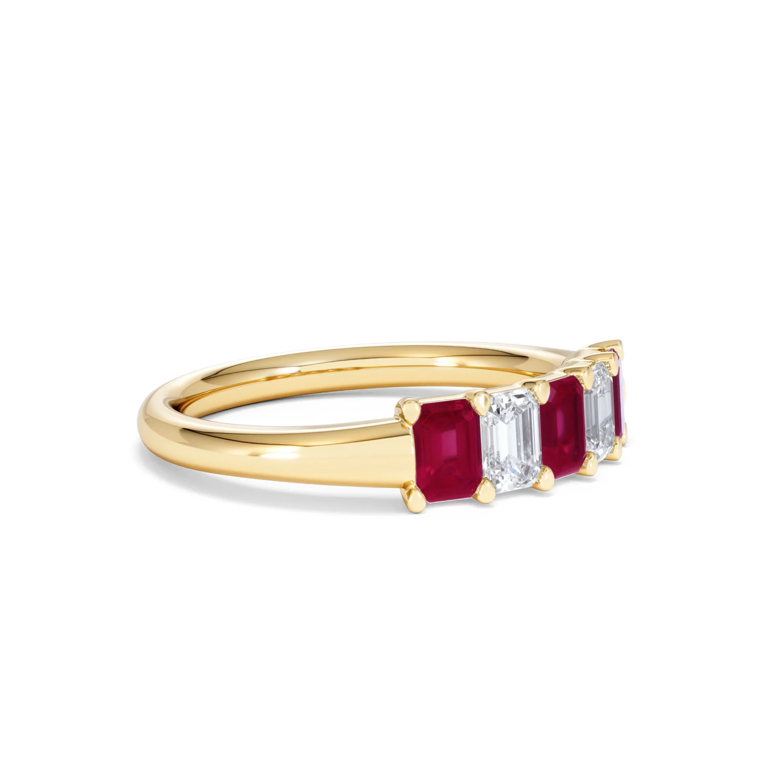 Solene 0.75ct Emerald Cut Lab Ruby and Lab Diamond Half Eternity Ring in 18K Yellow Gold - Image 20