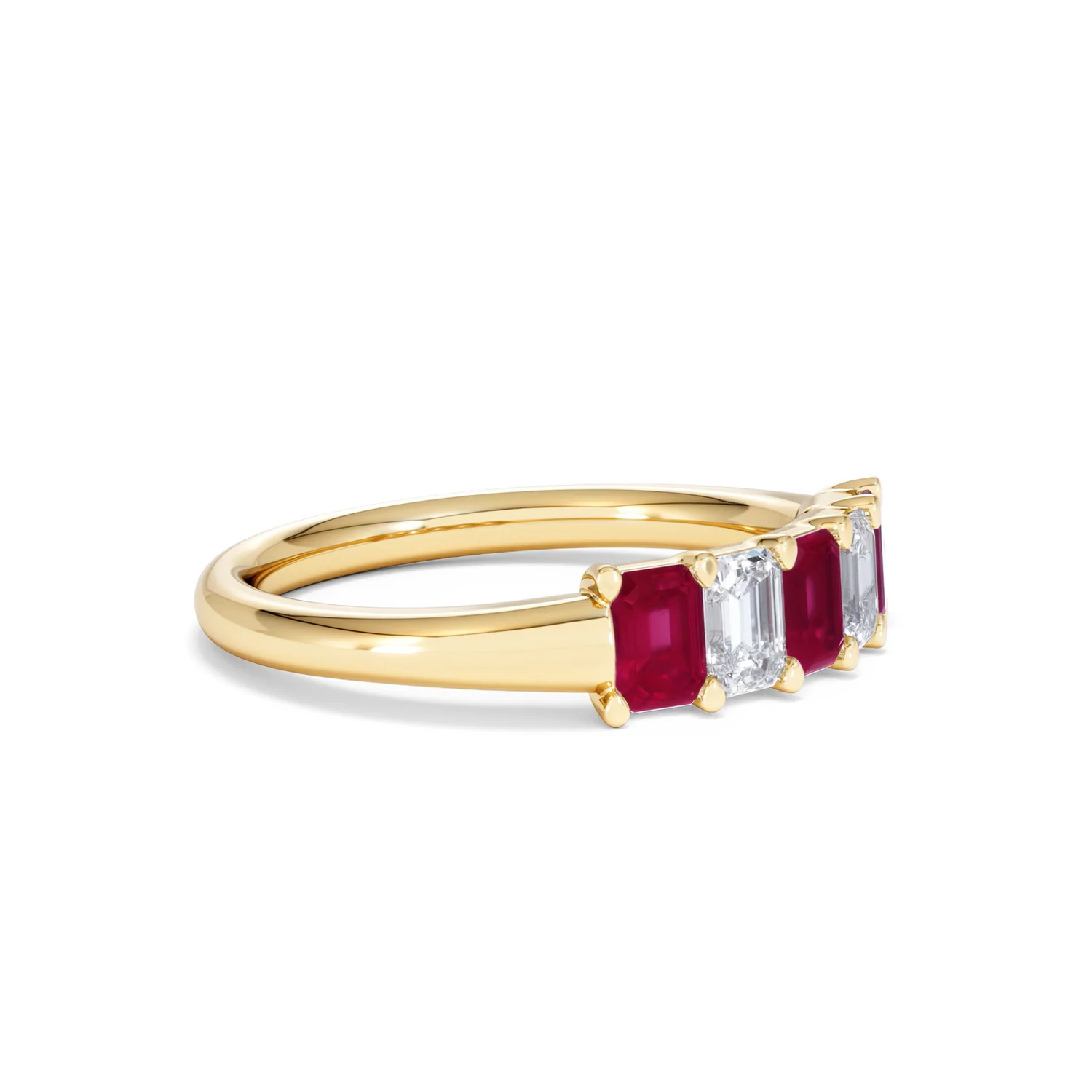 Solene 0.75ct Emerald Cut Lab Ruby and Lab Diamond Half Eternity Ring in 18K Yellow Gold - Image 21