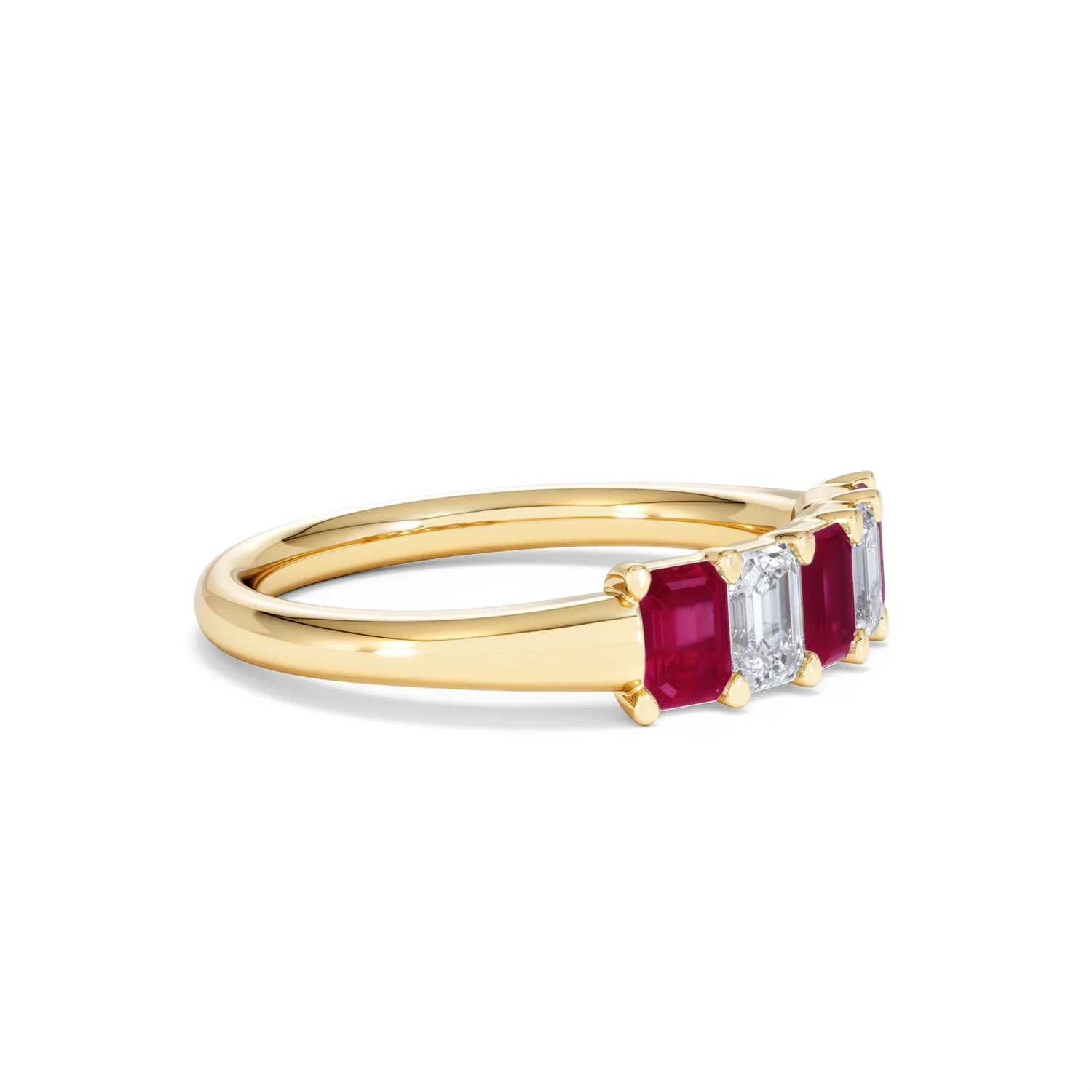 Solene 0.75ct Emerald Cut Lab Ruby and Lab Diamond Half Eternity Ring in 18K Yellow Gold - Image 22