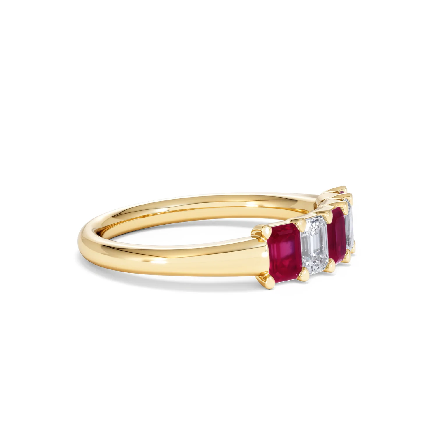 Solene 0.75ct Emerald Cut Lab Ruby and Lab Diamond Half Eternity Ring in 18K Yellow Gold - Image 23