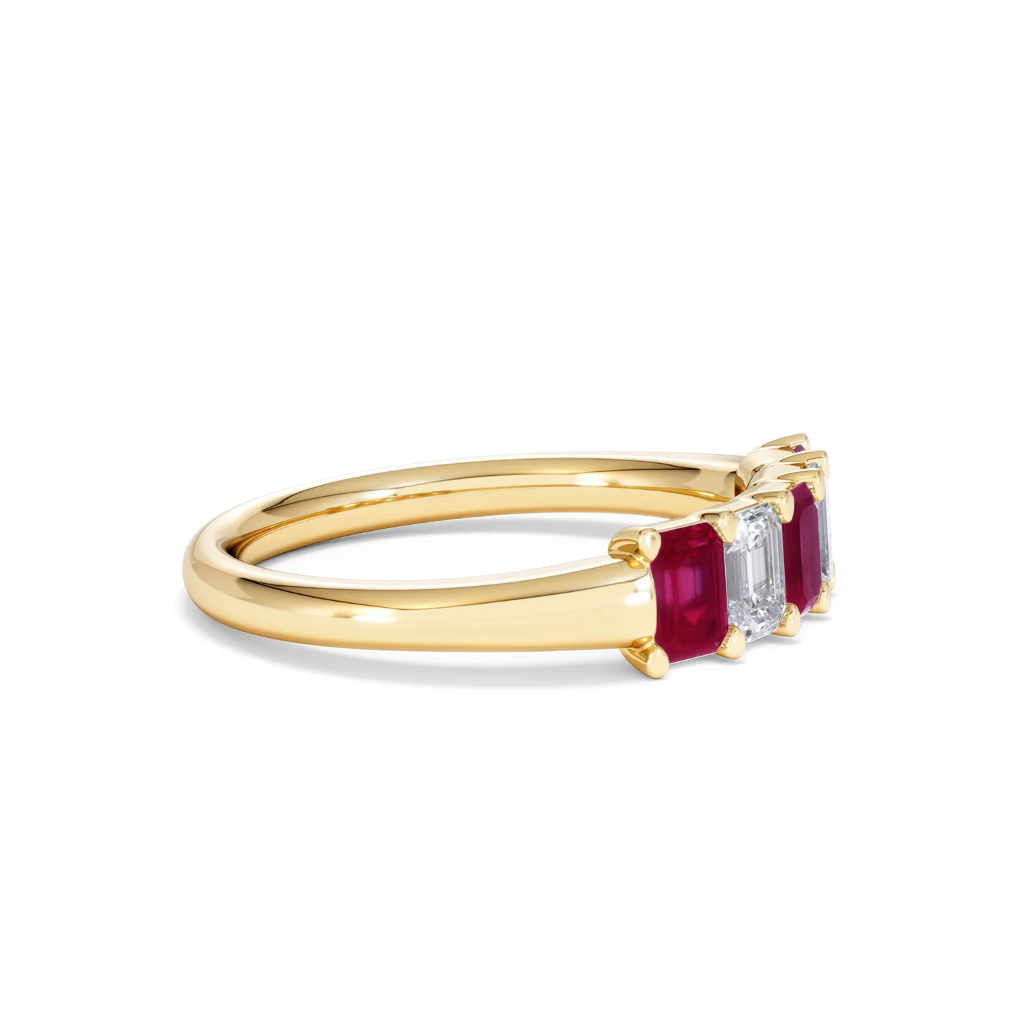 Solene 0.75ct Emerald Cut Lab Ruby and Lab Diamond Half Eternity Ring in 18K Yellow Gold - Image 24