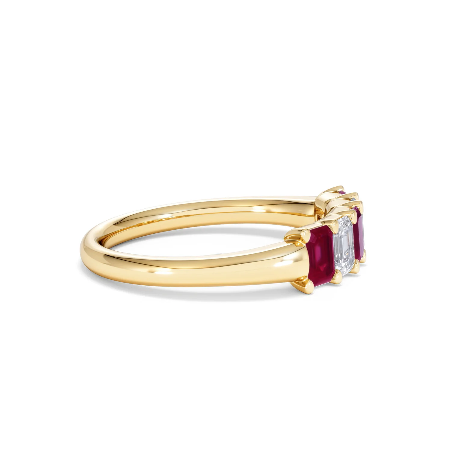 Solene 0.75ct Emerald Cut Lab Ruby and Lab Diamond Half Eternity Ring in 18K Yellow Gold - Image 26