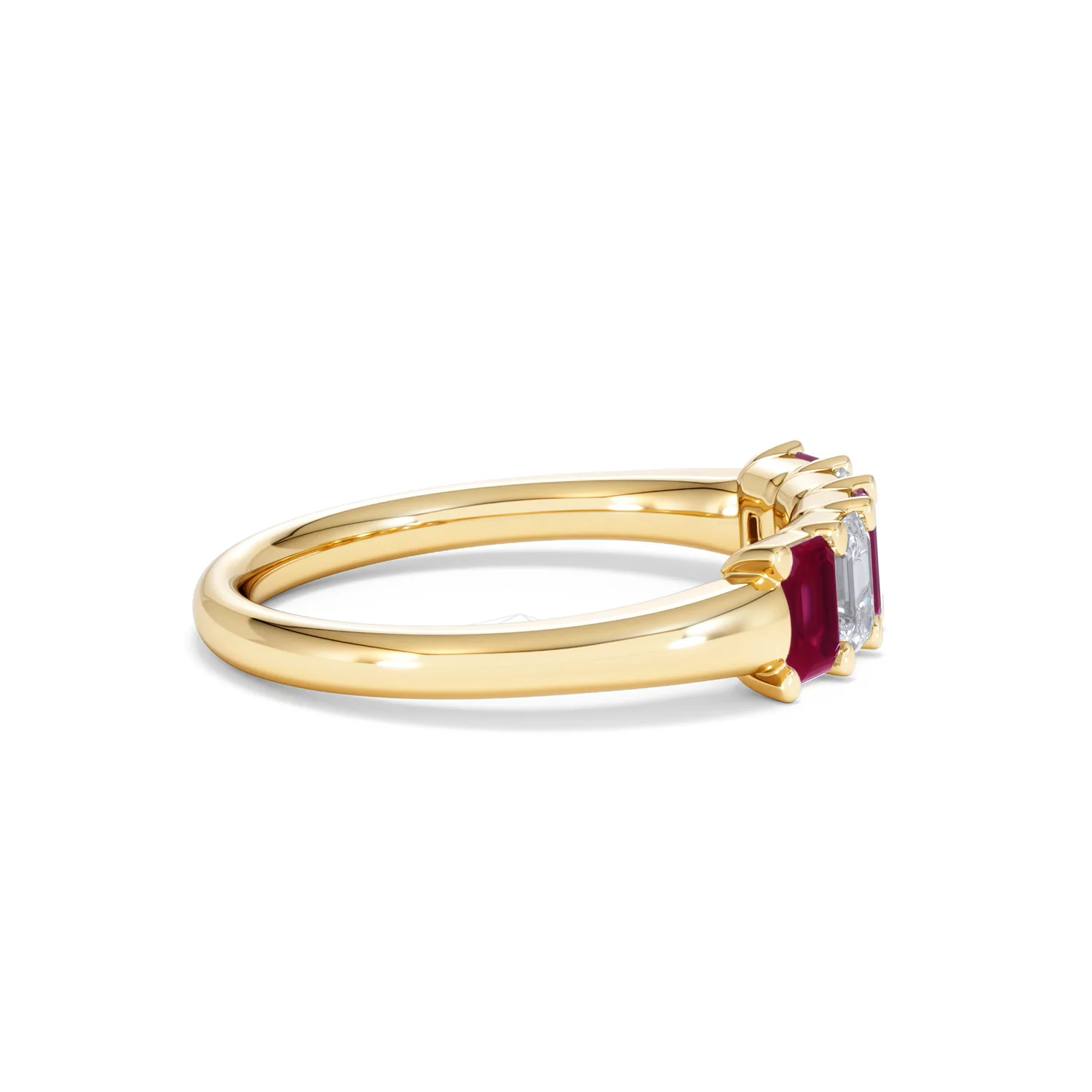 Solene 0.75ct Emerald Cut Lab Ruby and Lab Diamond Half Eternity Ring in 18K Yellow Gold - Image 28