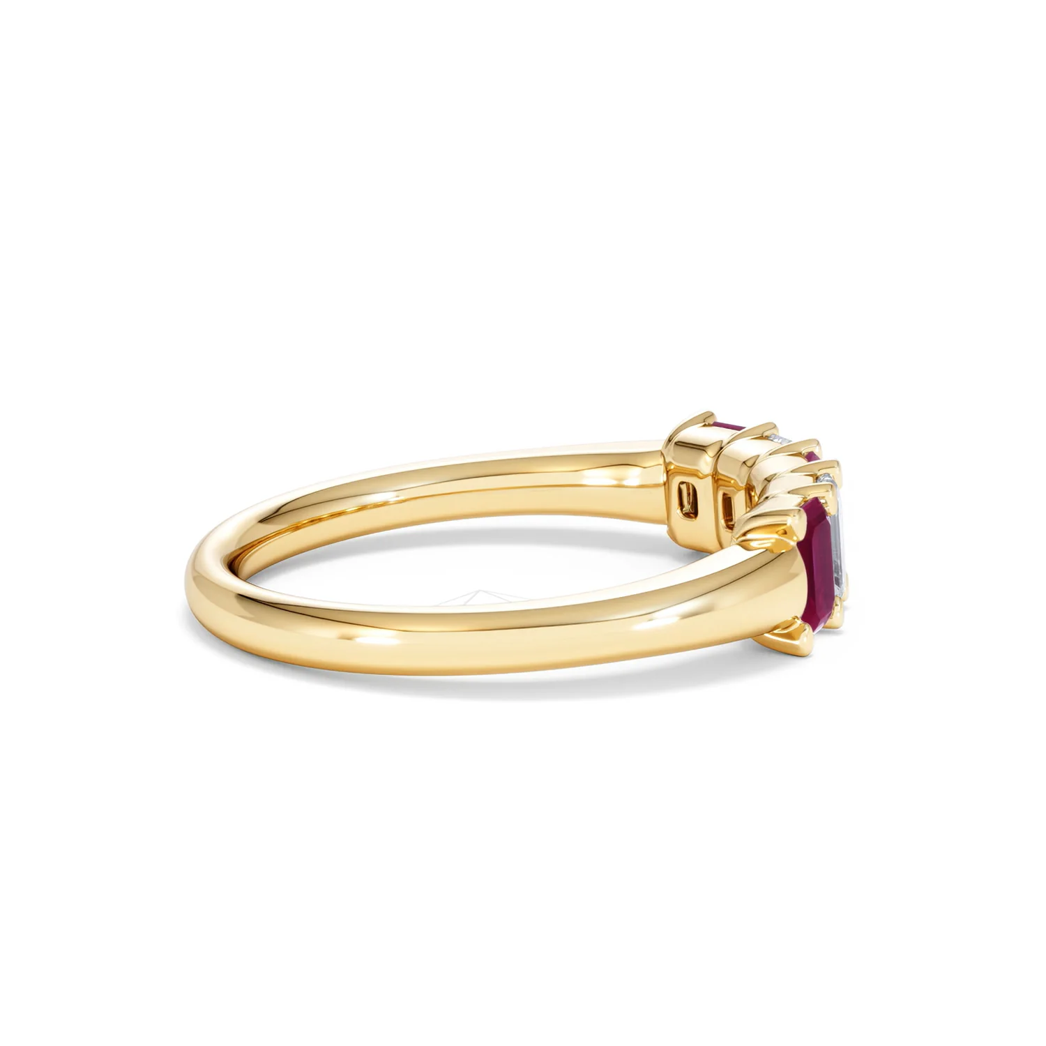 Solene 0.75ct Emerald Cut Lab Ruby and Lab Diamond Half Eternity Ring in 18K Yellow Gold - Image 31