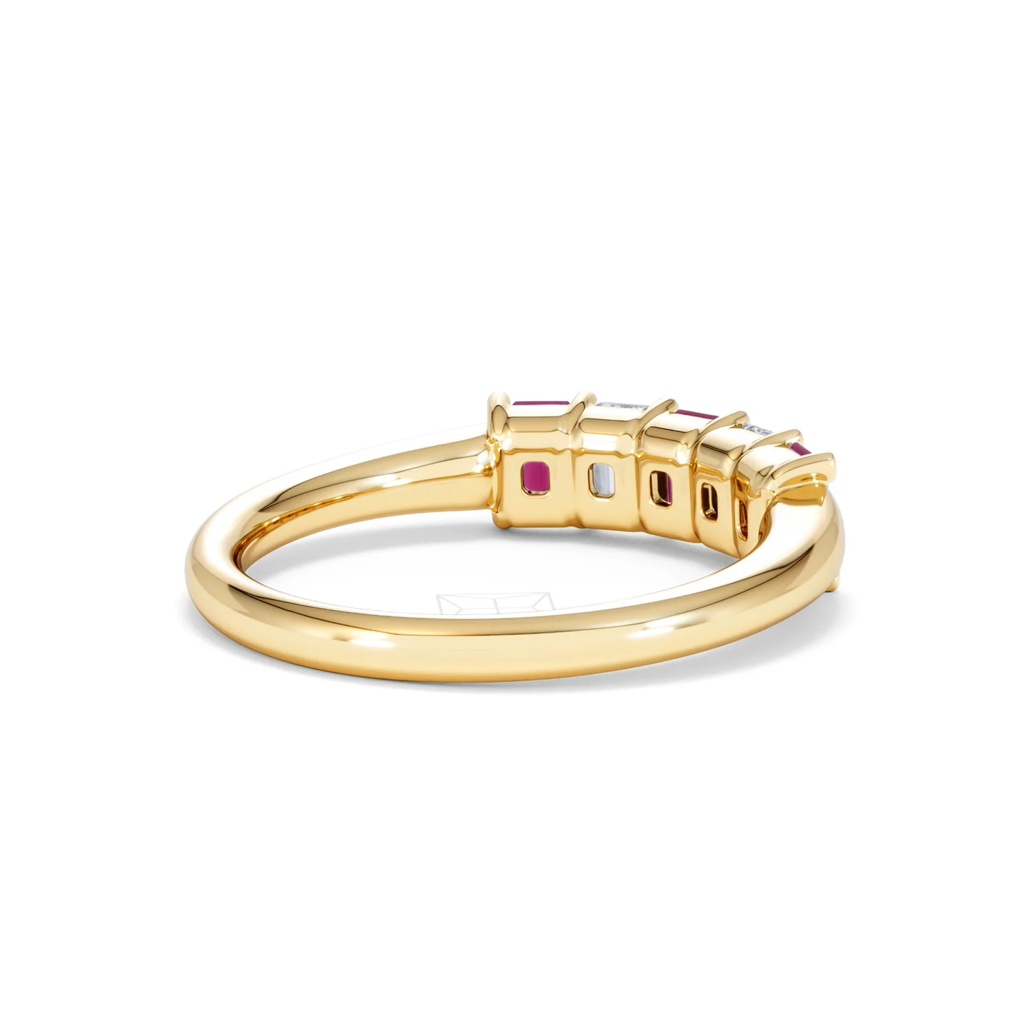 Solene 0.75ct Emerald Cut Lab Ruby and Lab Diamond Half Eternity Ring in 18K Yellow Gold - Image 40