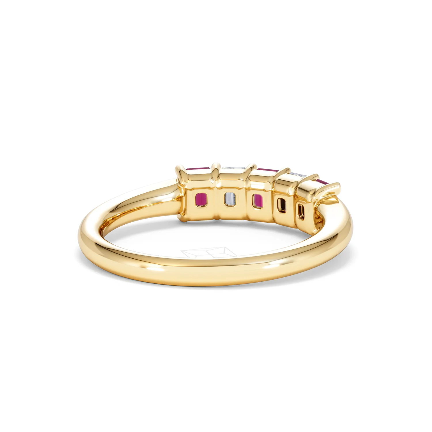 Solene 0.75ct Emerald Cut Lab Ruby and Lab Diamond Half Eternity Ring in 18K Yellow Gold - Image 43