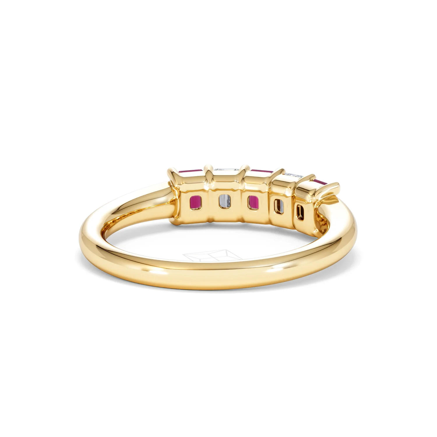 Solene 0.75ct Emerald Cut Lab Ruby and Lab Diamond Half Eternity Ring in 18K Yellow Gold - Image 44