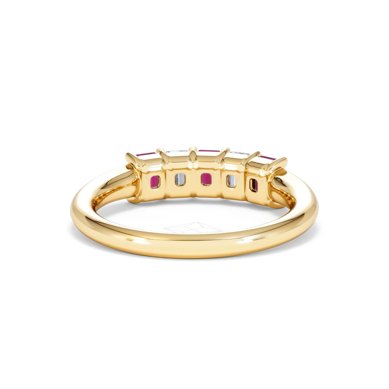 Solene 0.75ct Emerald Cut Lab Ruby and Lab Diamond Half Eternity Ring in 18K Yellow Gold - Image 47