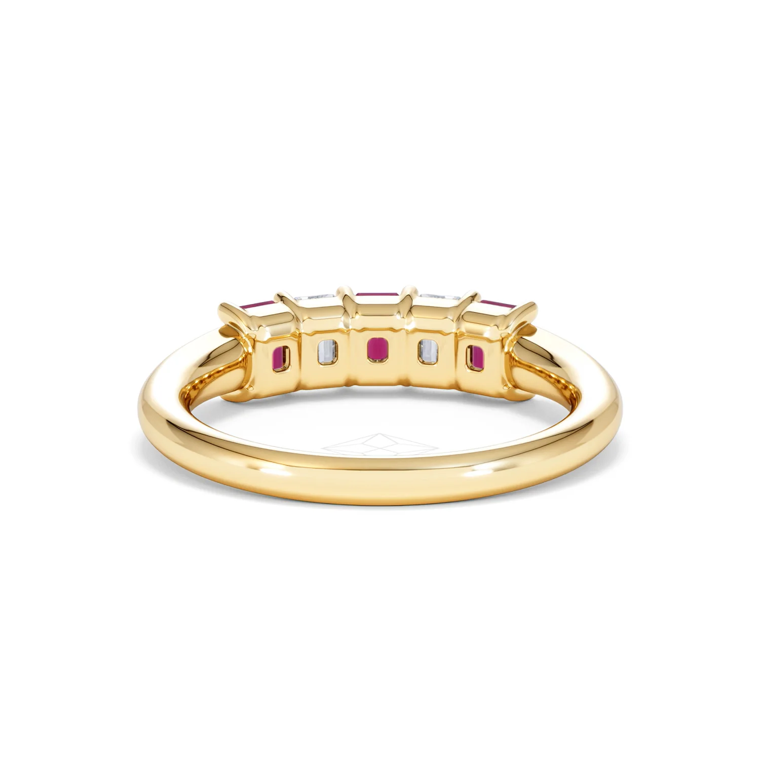 Solene 0.75ct Emerald Cut Lab Ruby and Lab Diamond Half Eternity Ring in 18K Yellow Gold - Image 49
