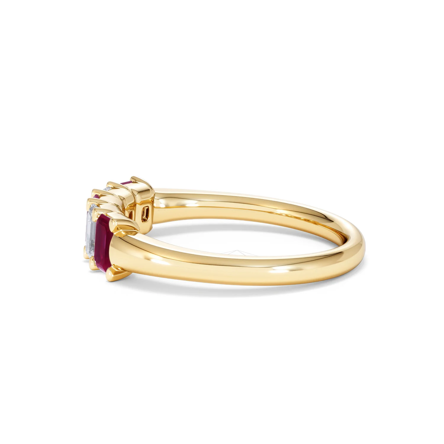 Solene 0.75ct Emerald Cut Lab Ruby and Lab Diamond Half Eternity Ring in 18K Yellow Gold - Image 68