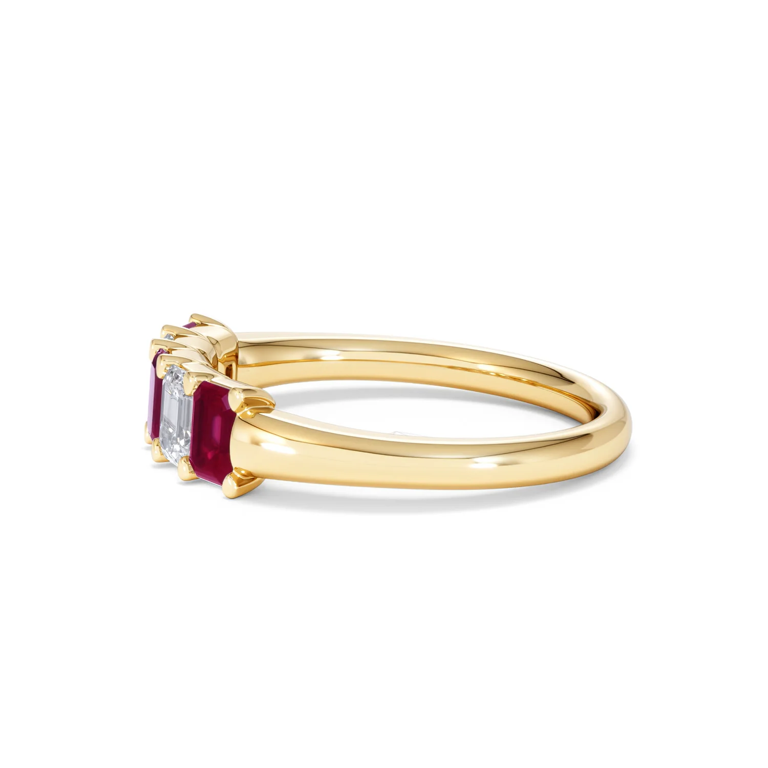 Solene 0.75ct Emerald Cut Lab Ruby and Lab Diamond Half Eternity Ring in 18K Yellow Gold - Image 71