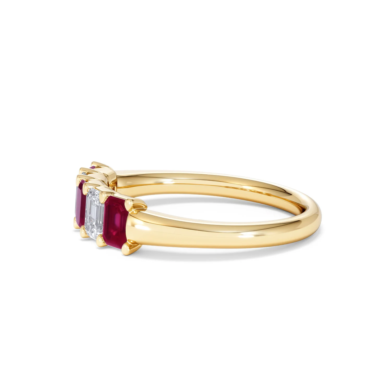 Solene 0.75ct Emerald Cut Lab Ruby and Lab Diamond Half Eternity Ring in 18K Yellow Gold - Image 72