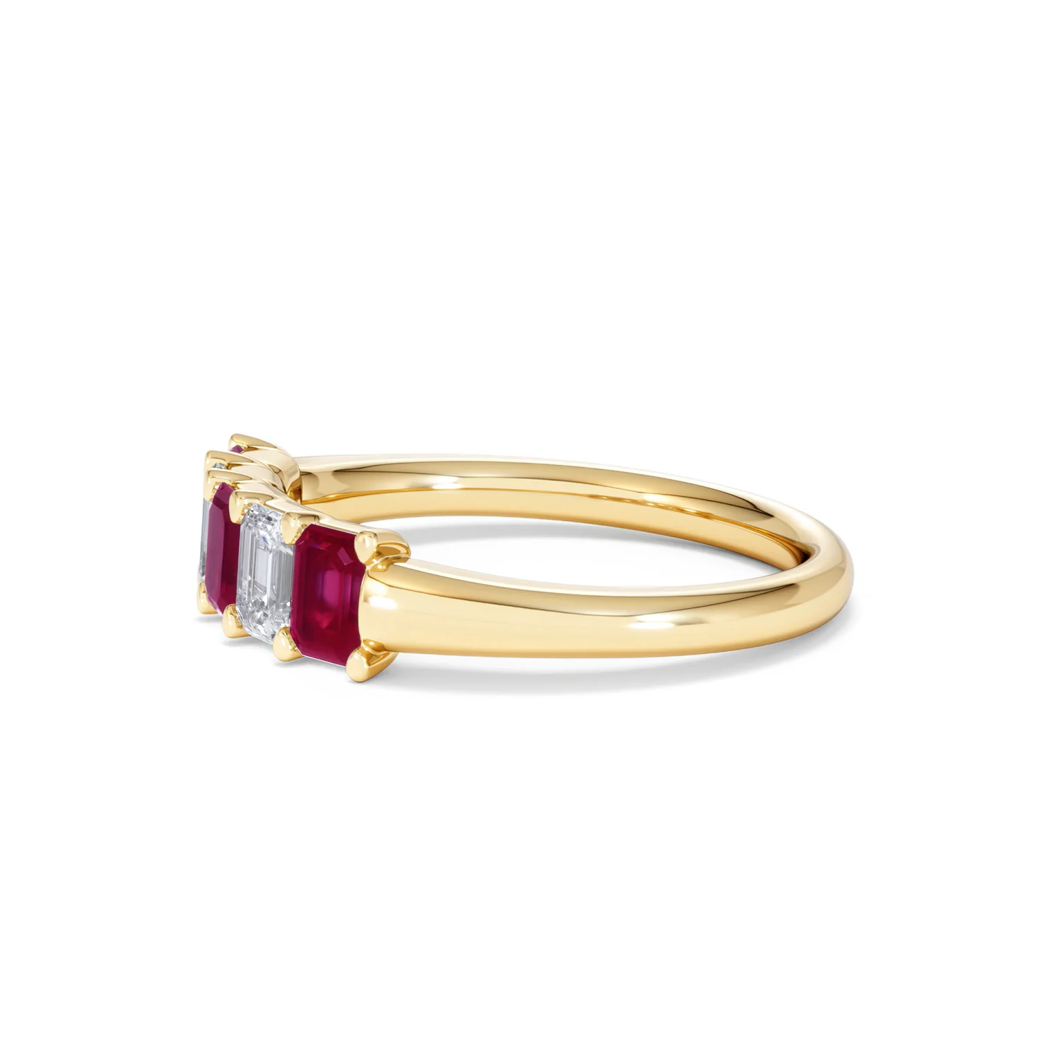Solene 0.75ct Emerald Cut Lab Ruby and Lab Diamond Half Eternity Ring in 18K Yellow Gold - Image 73
