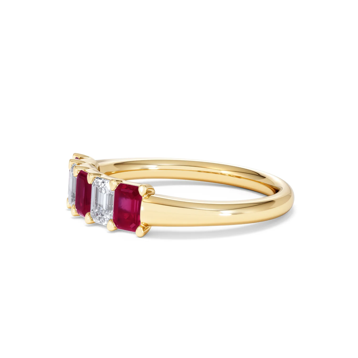 Solene 0.75ct Emerald Cut Lab Ruby and Lab Diamond Half Eternity Ring in 18K Yellow Gold - Image 75