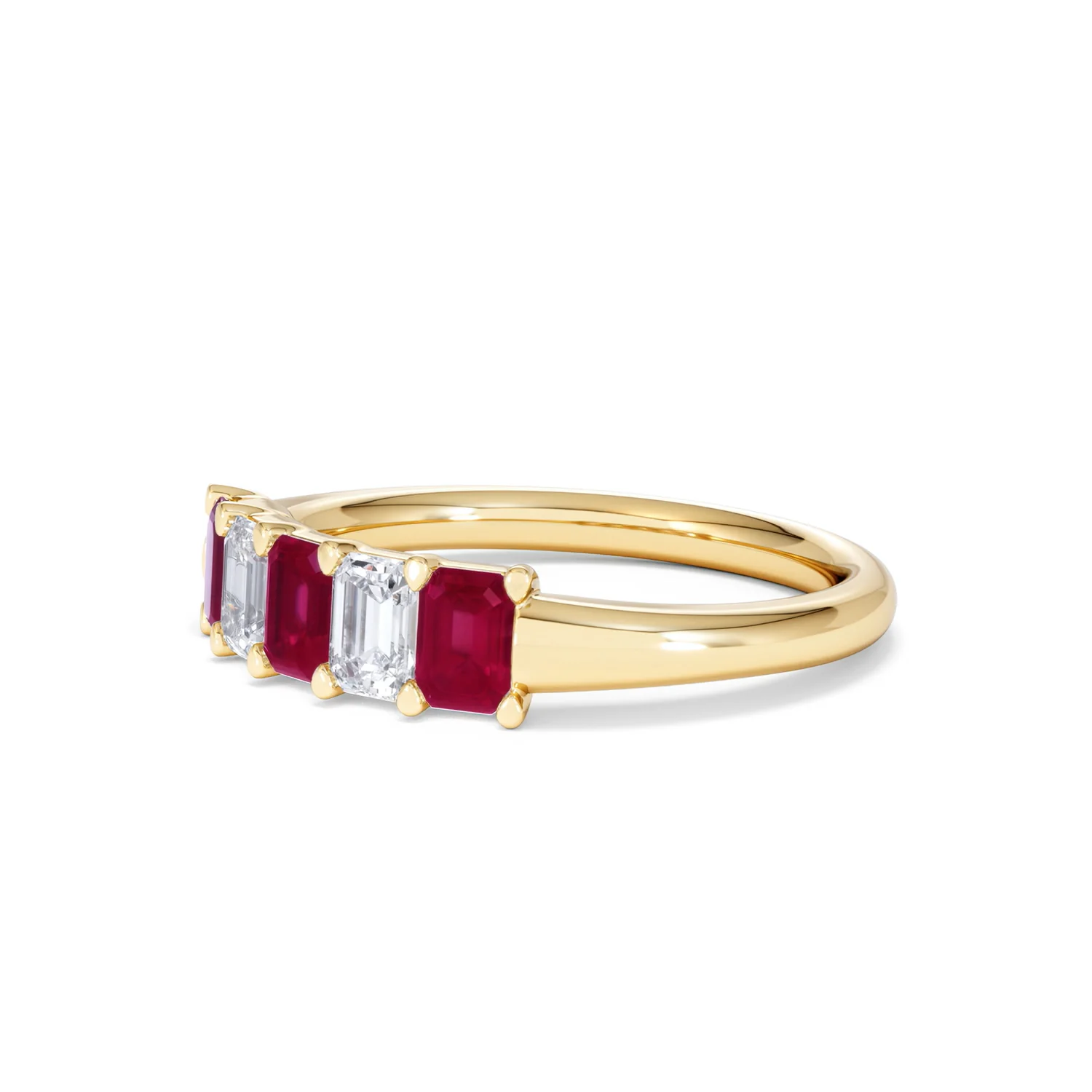 Solene 0.75ct Emerald Cut Lab Ruby and Lab Diamond Half Eternity Ring in 18K Yellow Gold - Image 78