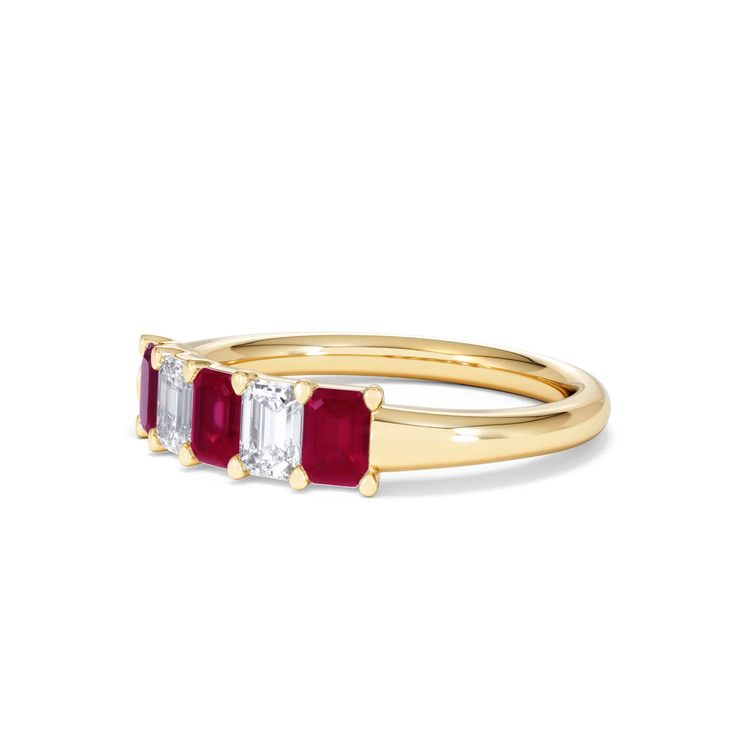 Solene 0.75ct Emerald Cut Lab Ruby and Lab Diamond Half Eternity Ring in 18K Yellow Gold - Image 79