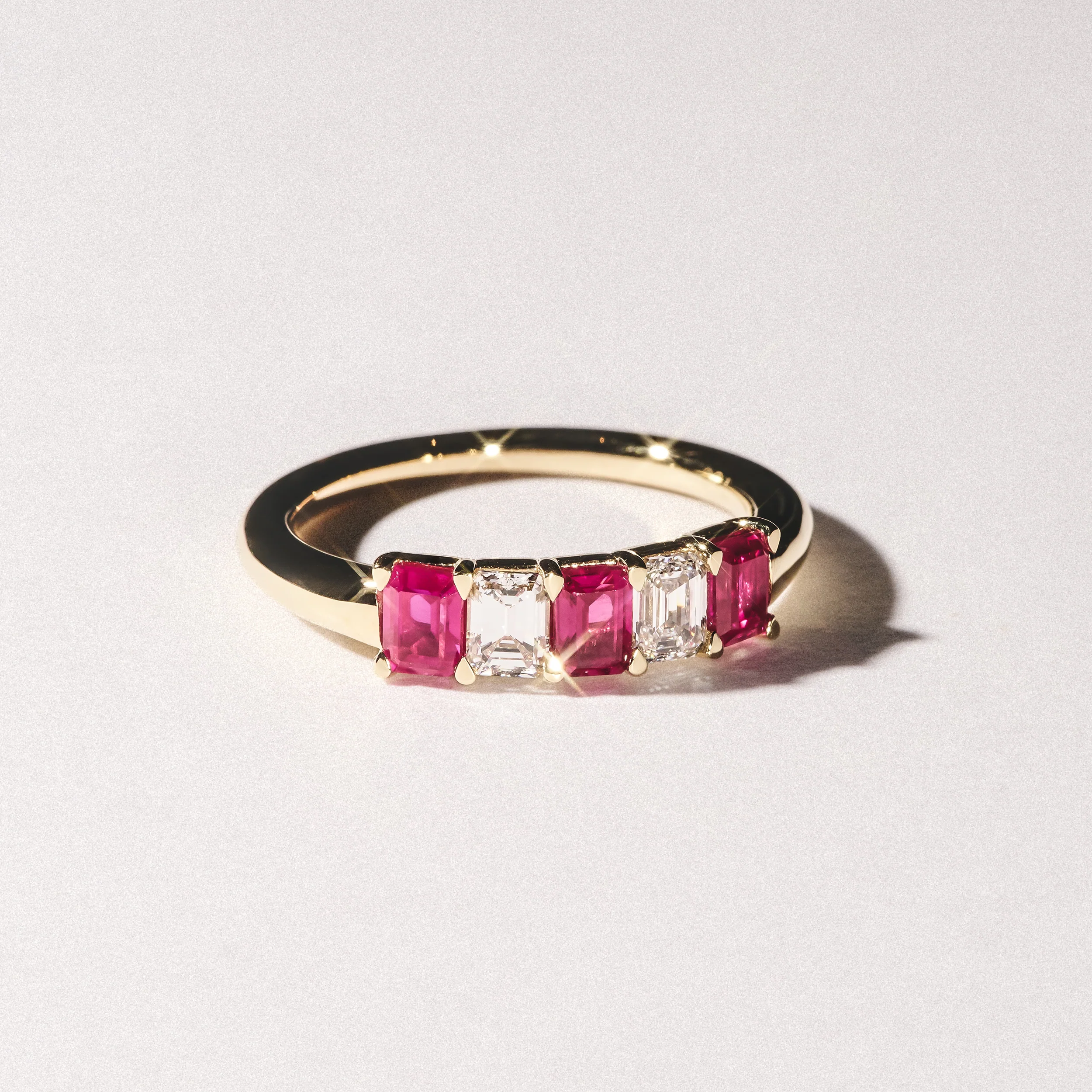 Solene 0.75ct Emerald Cut Lab Ruby and Lab Diamond Half Eternity Ring in 18K Yellow Gold - Image 8