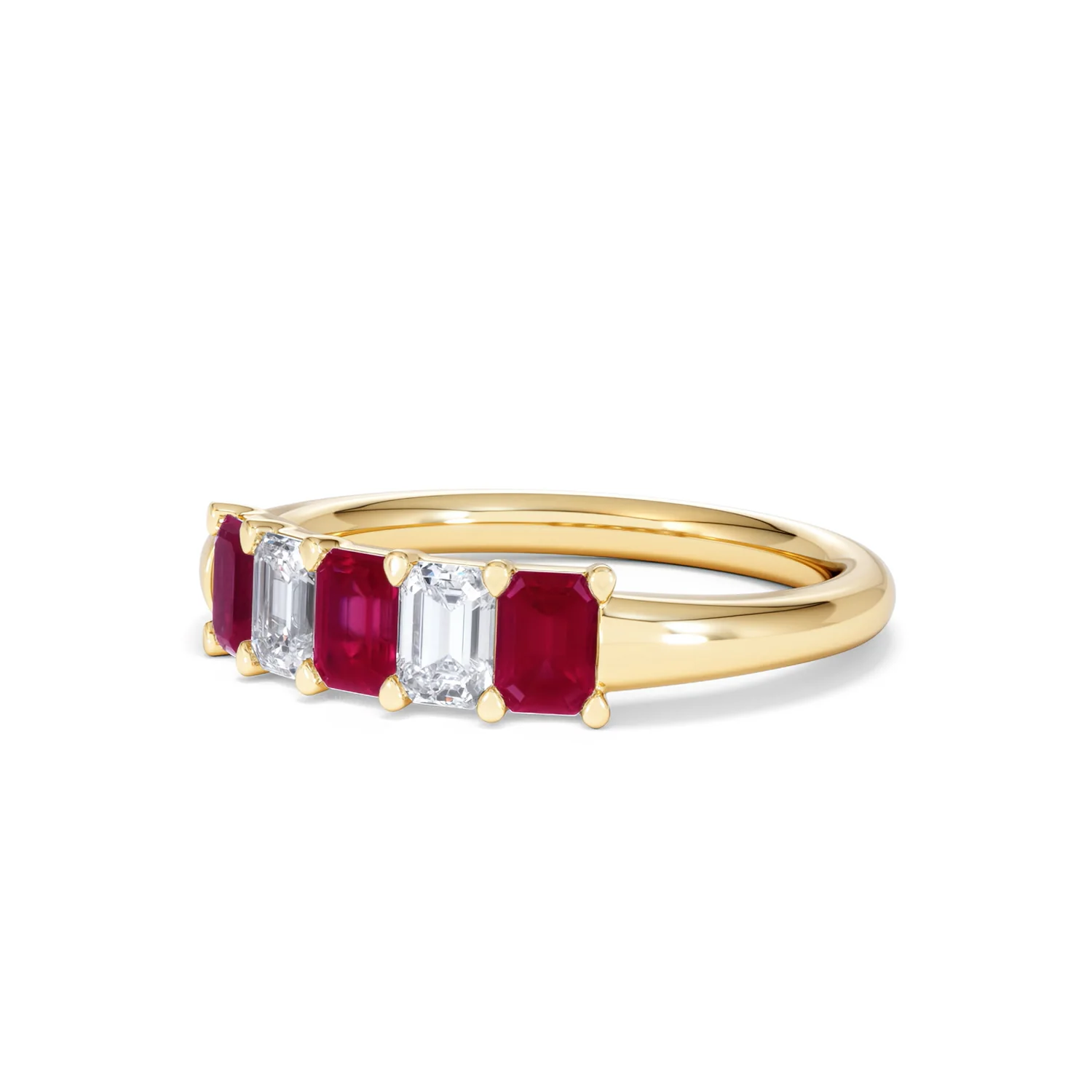 Solene 0.75ct Emerald Cut Lab Ruby and Lab Diamond Half Eternity Ring in 18K Yellow Gold - Image 81