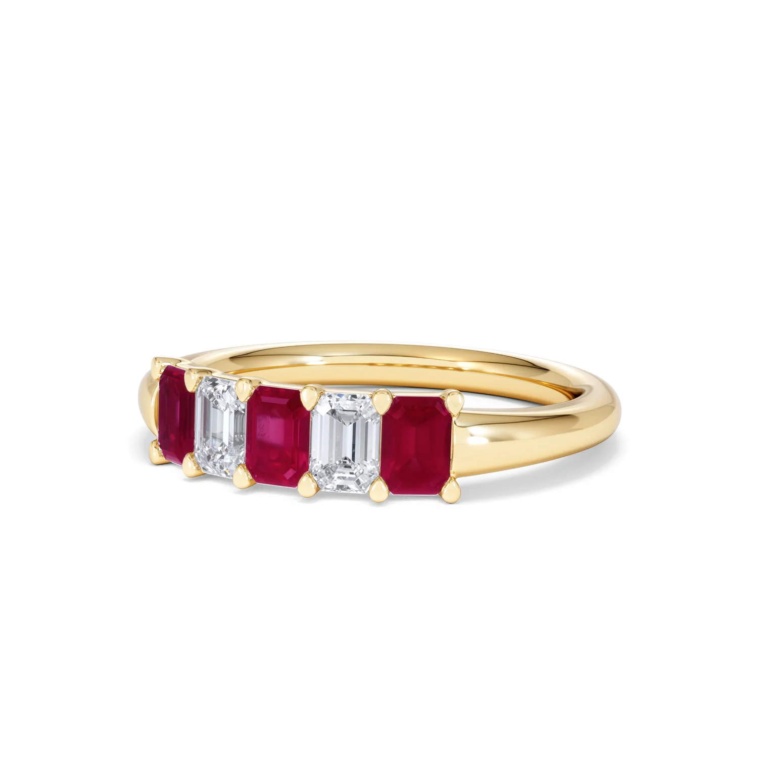 Solene 0.75ct Emerald Cut Lab Ruby and Lab Diamond Half Eternity Ring in 18K Yellow Gold - Image 83