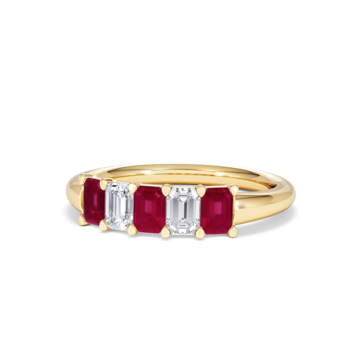 Solene 0.75ct Emerald Cut Lab Ruby and Lab Diamond Half Eternity Ring in 18K Yellow Gold - Image 85