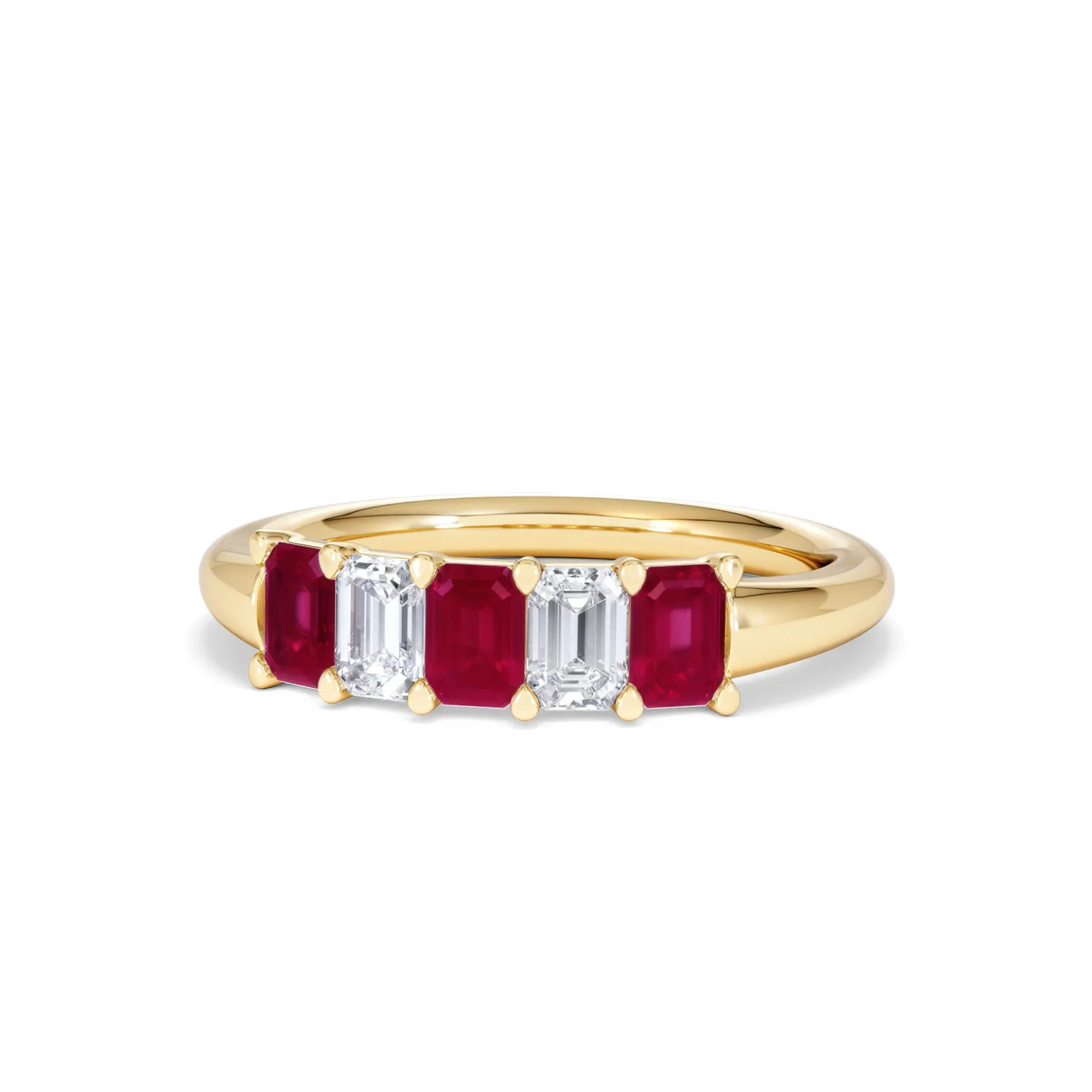Solene 0.75ct Emerald Cut Lab Ruby and Lab Diamond Half Eternity Ring in 18K Yellow Gold - Image 86