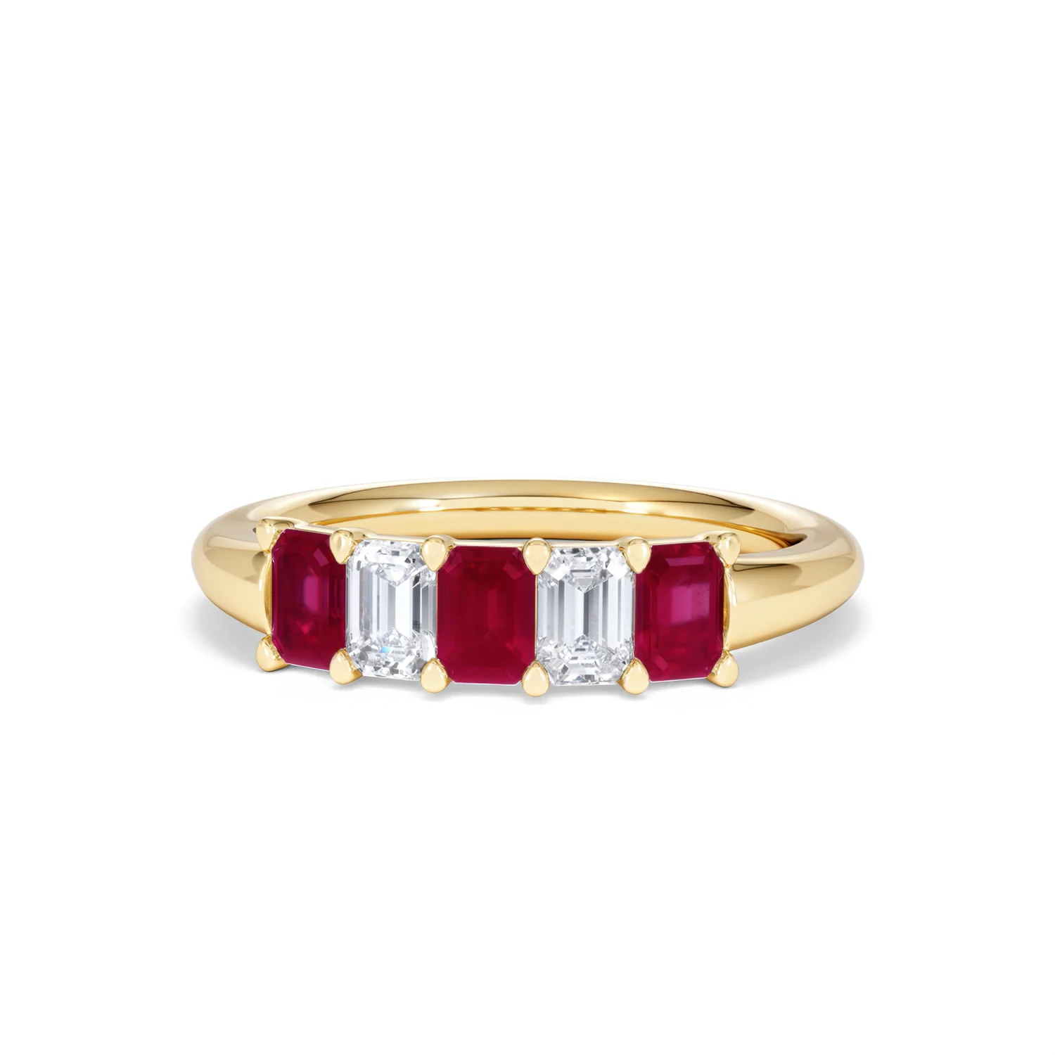Solene 0.75ct Emerald Cut Lab Ruby and Lab Diamond Half Eternity Ring in 18K Yellow Gold - Image 87