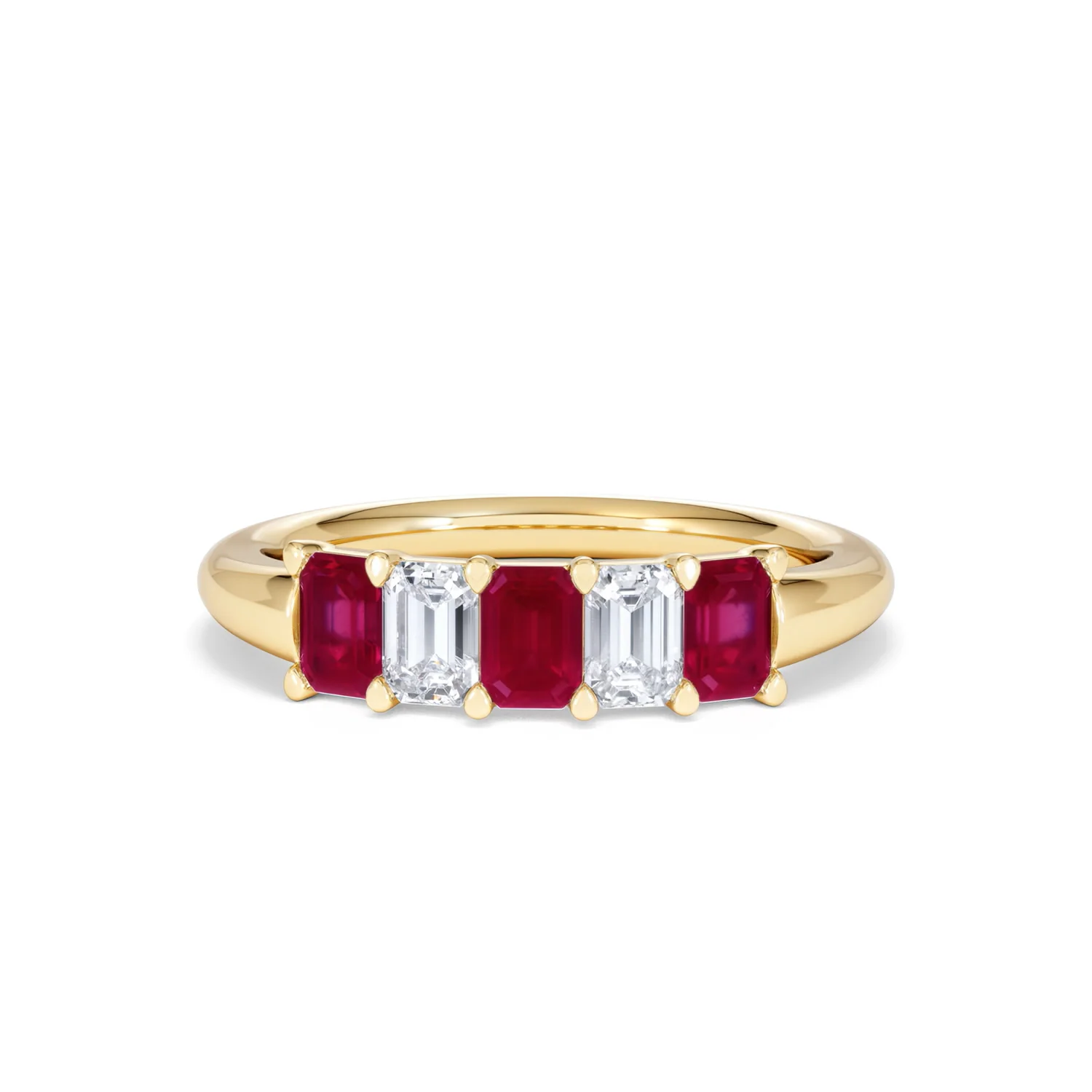 Solene 0.75ct Emerald Cut Lab Ruby and Lab Diamond Half Eternity Ring in 18K Yellow Gold - Image 88