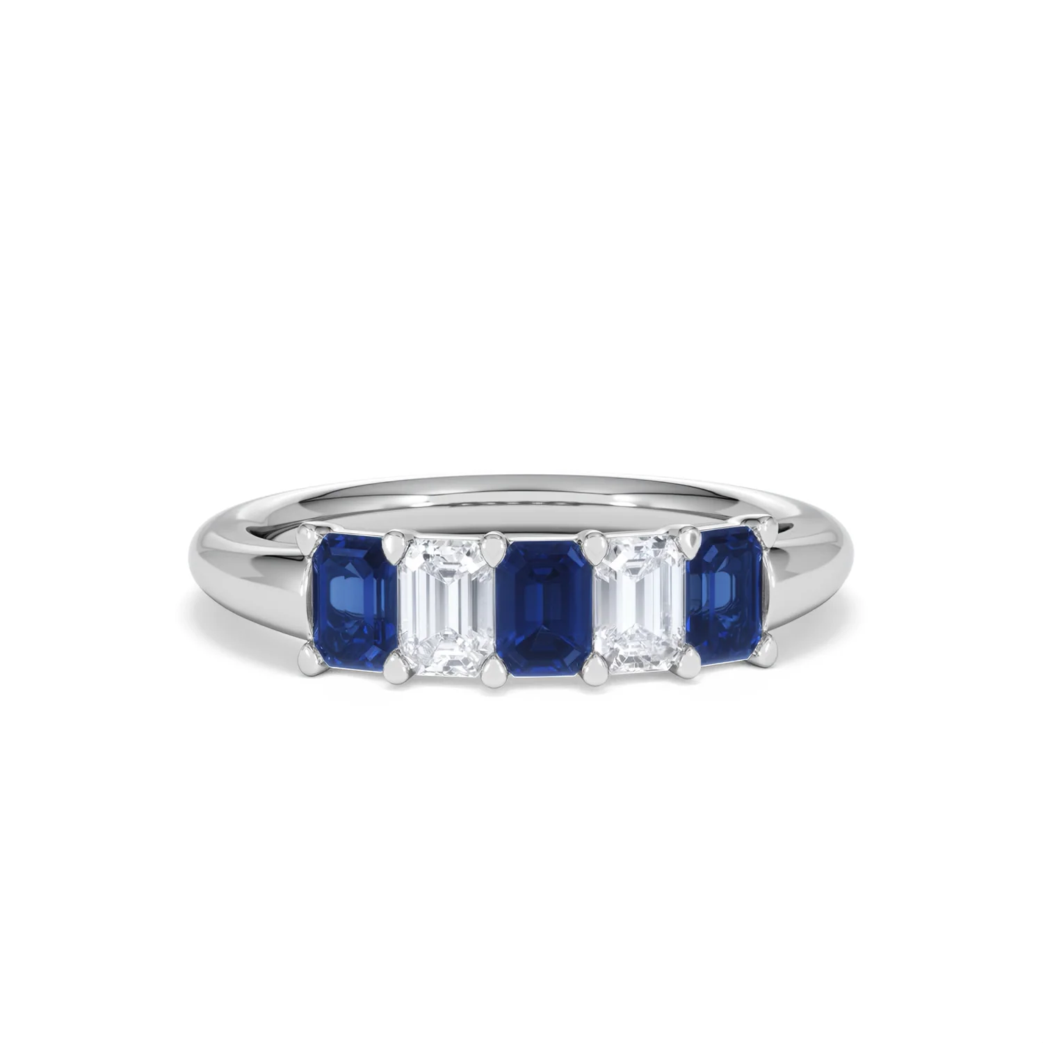 Solene 0.75ct Emerald Cut Lab Sapphire and Lab Diamond Half Band Eternity Ring in 18K White Gold - Image 10