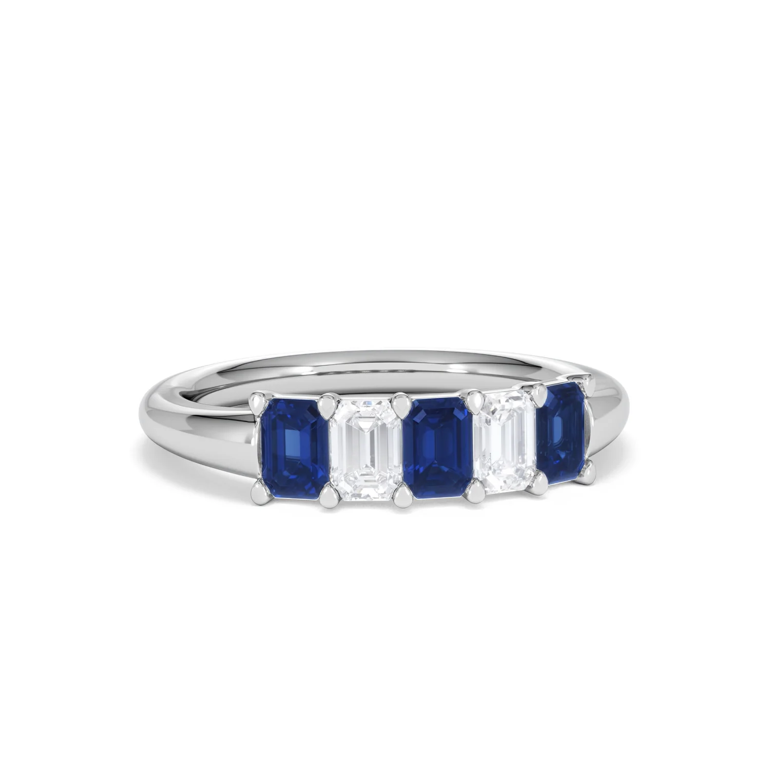 Solene 0.75ct Emerald Cut Lab Sapphire and Lab Diamond Half Band Eternity Ring in 18K White Gold - Image 12