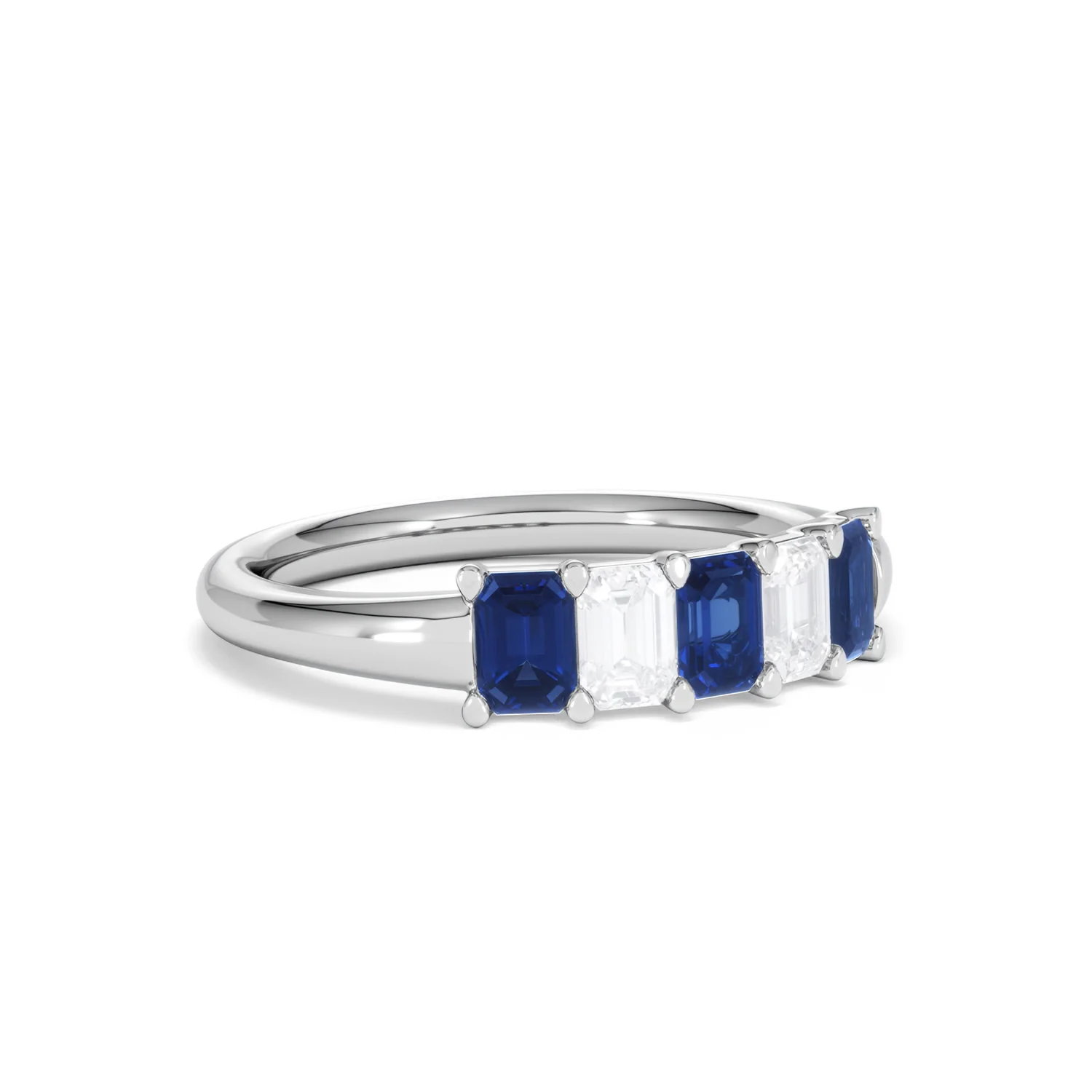 Solene 0.75ct Emerald Cut Lab Sapphire and Lab Diamond Half Band Eternity Ring in 18K White Gold - Image 16