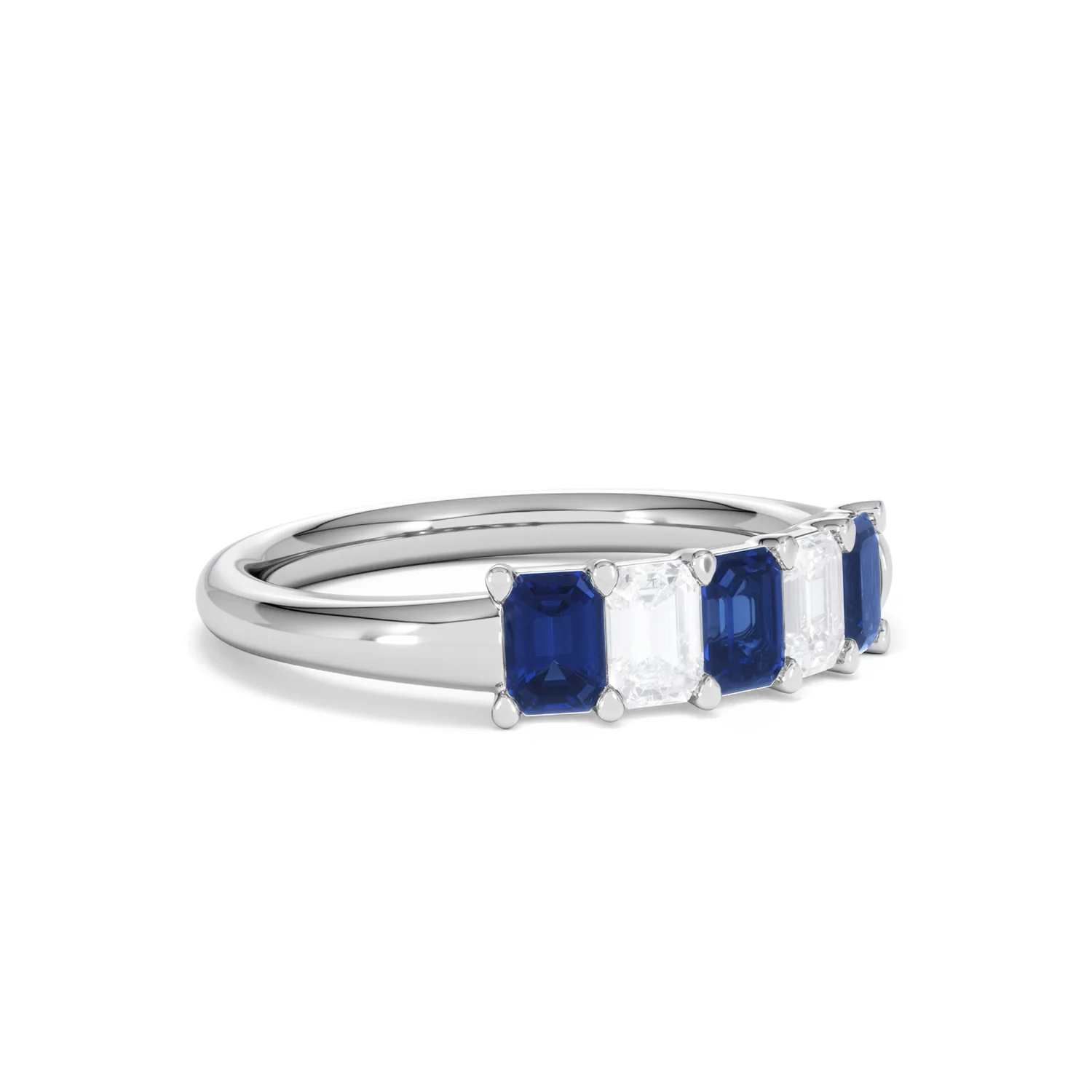 Solene 0.75ct Emerald Cut Lab Sapphire and Lab Diamond Half Band Eternity Ring in 18K White Gold - Image 17