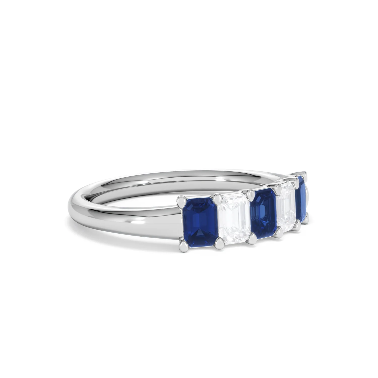 Solene 0.75ct Emerald Cut Lab Sapphire and Lab Diamond Half Band Eternity Ring in 18K White Gold - Image 18