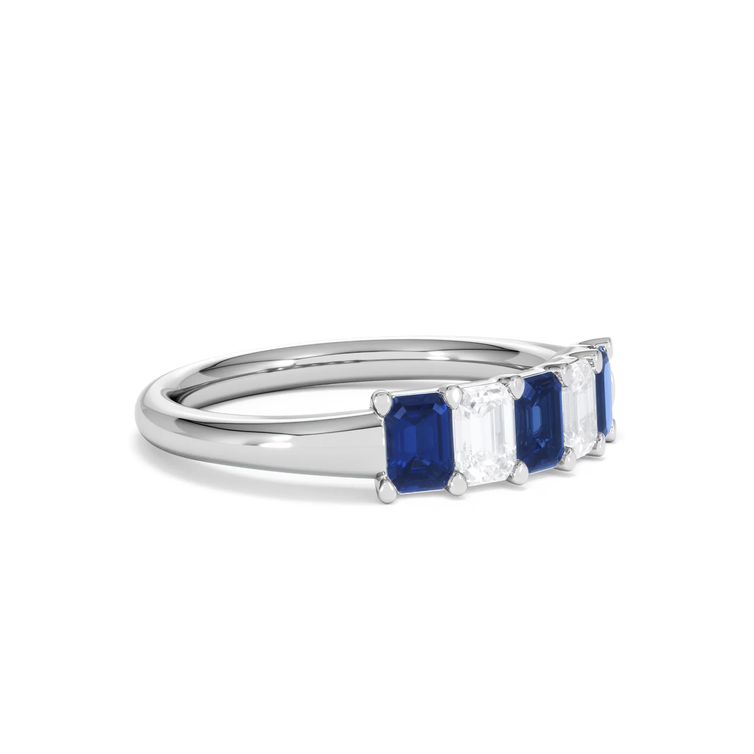 Solene 0.75ct Emerald Cut Lab Sapphire and Lab Diamond Half Band Eternity Ring in 18K White Gold - Image 19