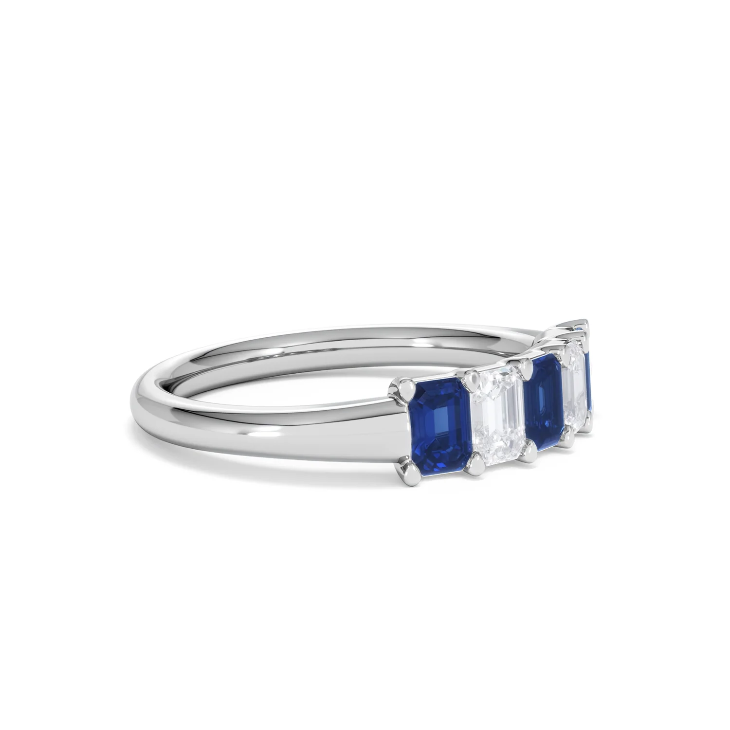 Solene 0.75ct Emerald Cut Lab Sapphire and Lab Diamond Half Band Eternity Ring in 18K White Gold - Image 21